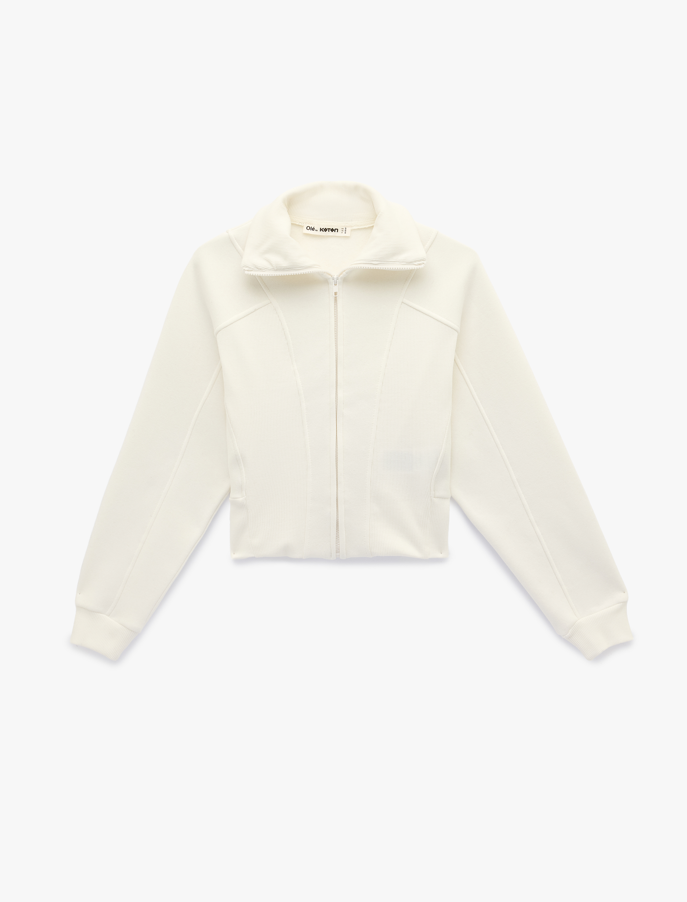   Şardonlu Uzun Kollu Klasik Yaka Fermuarlı Sweatshirt