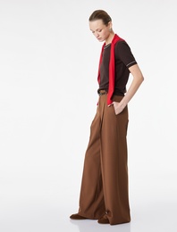 Pile Detaylı Cepli Geniş Paça Kemerli Palazzo Pantolon