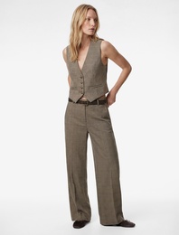 Kemerli Geniş Paça Cepli Kumaş Ekose Pantolon