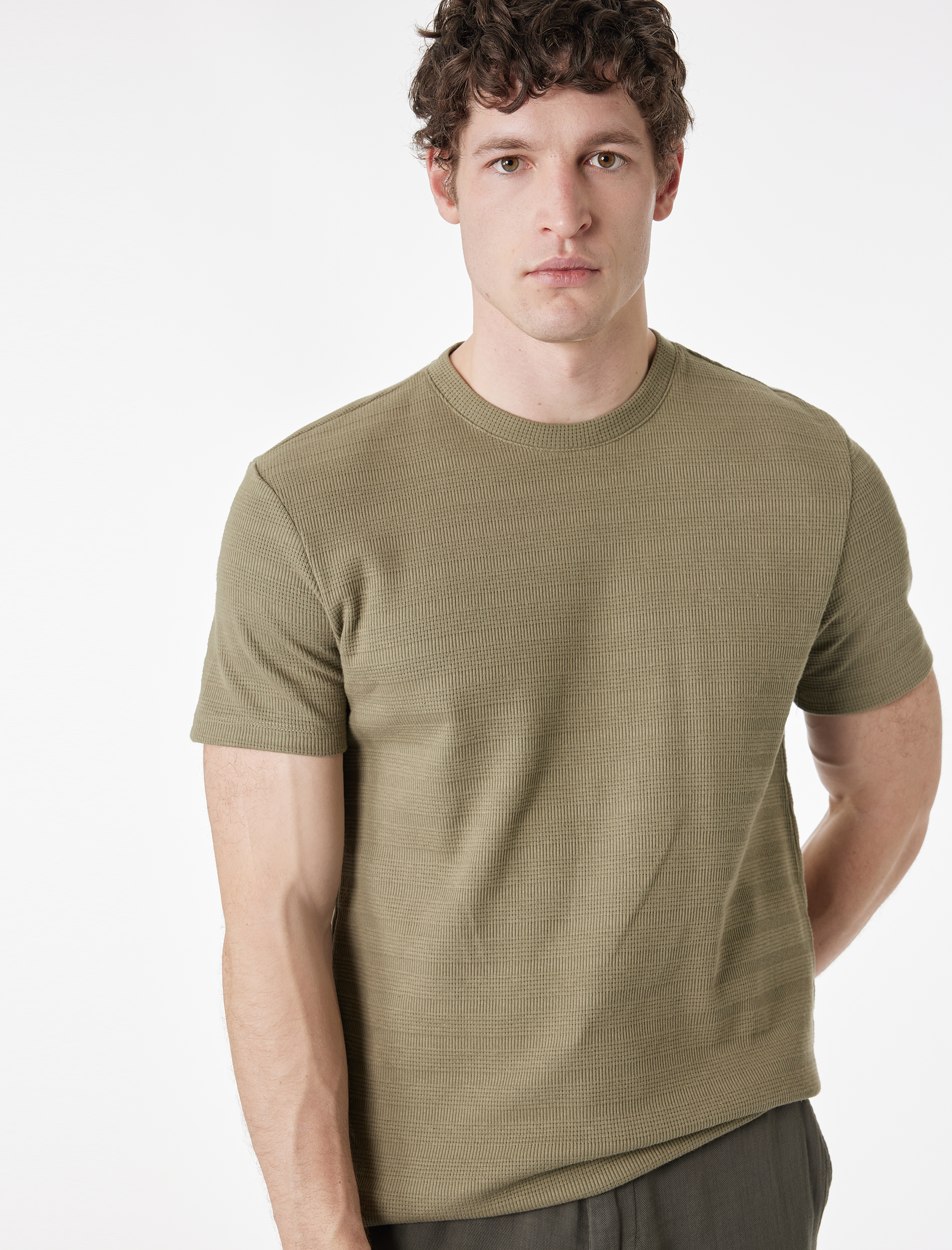   Kısa Kollu Dokulu Bisiklet Yaka Pamuklu Slim Fit Tişört