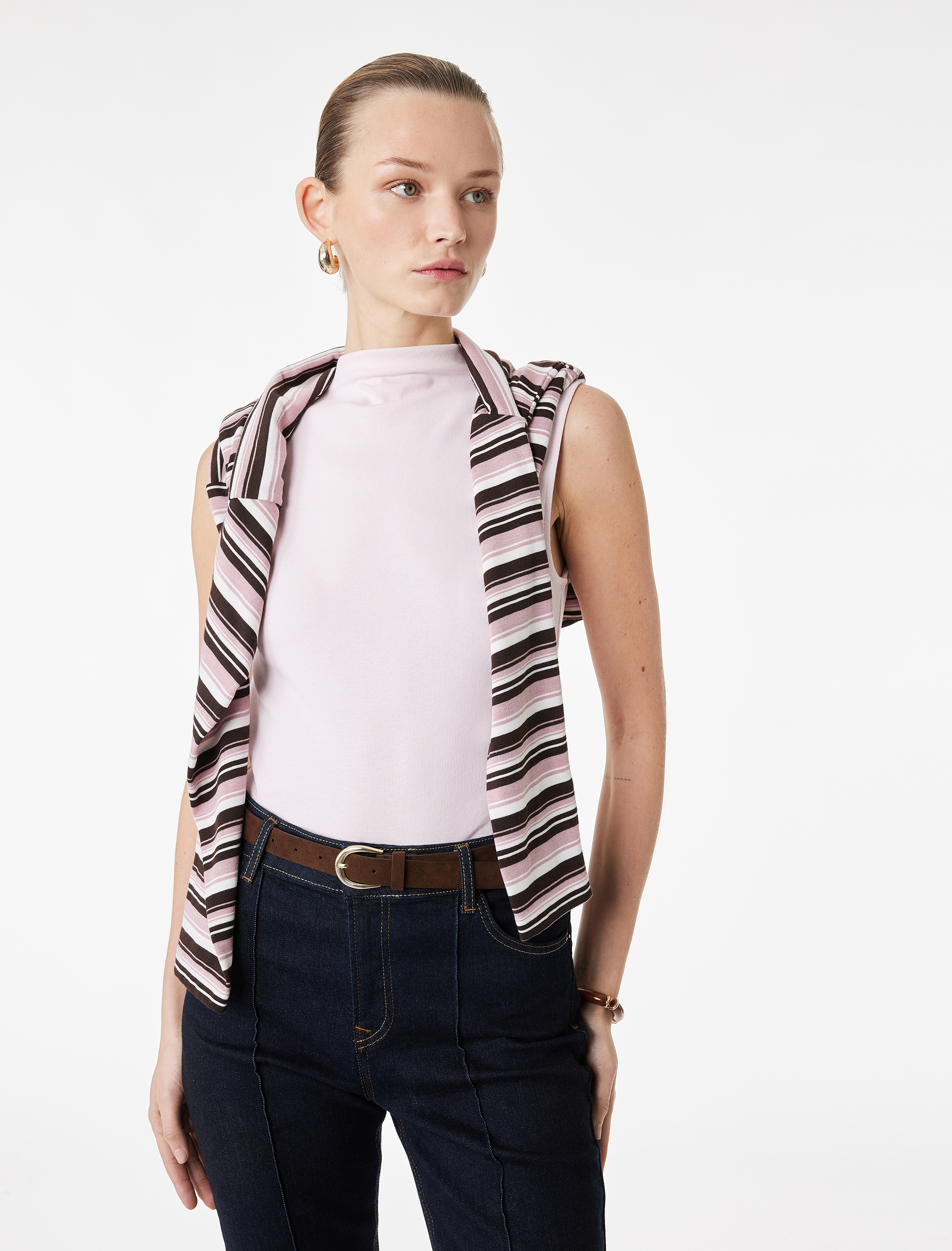   Slim Fit Pamuklu Kolsuz Dik Yaka Bluz