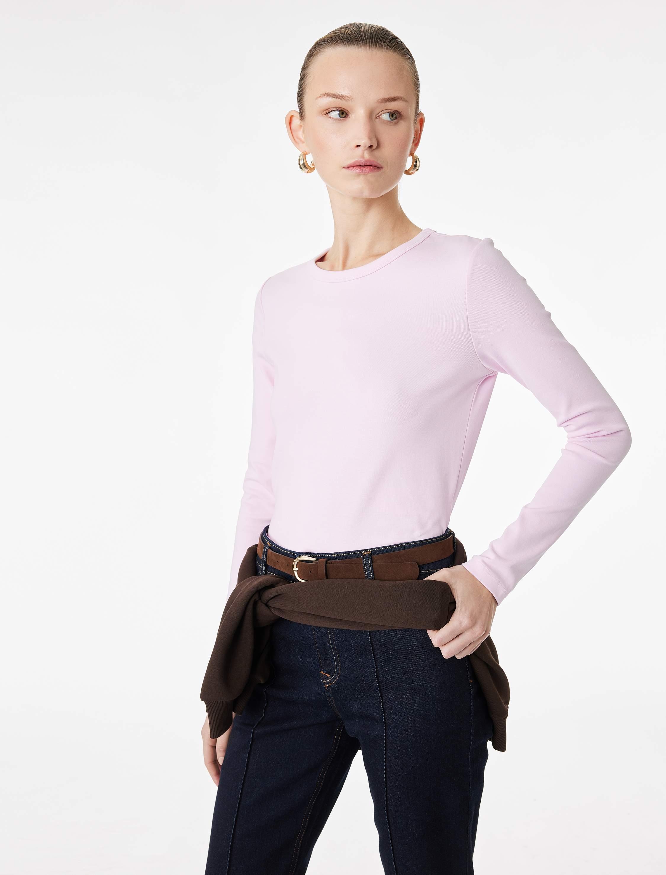   Pamuklu Slim Fit Uzun Kollu Bisiklet Yaka Basic Tişört