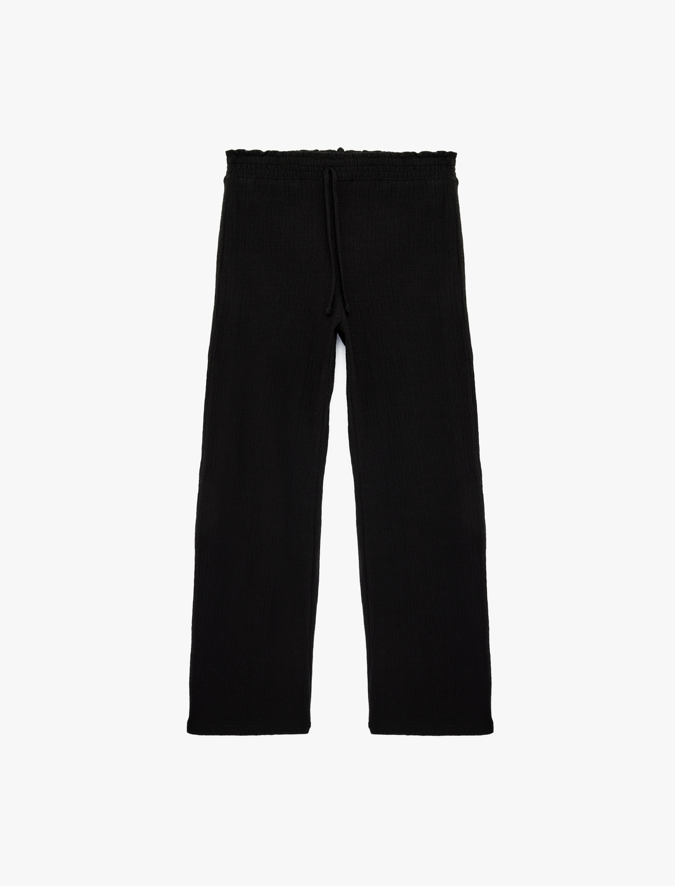   Yüksek Bel Rahat Kalıp Geniş Paça Beli Bağcıklı Pantolon