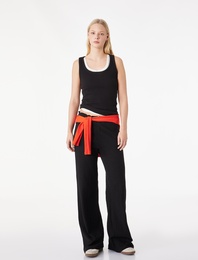 Yüksek Bel Rahat Kalıp Geniş Paça Beli Bağcıklı Pantolon