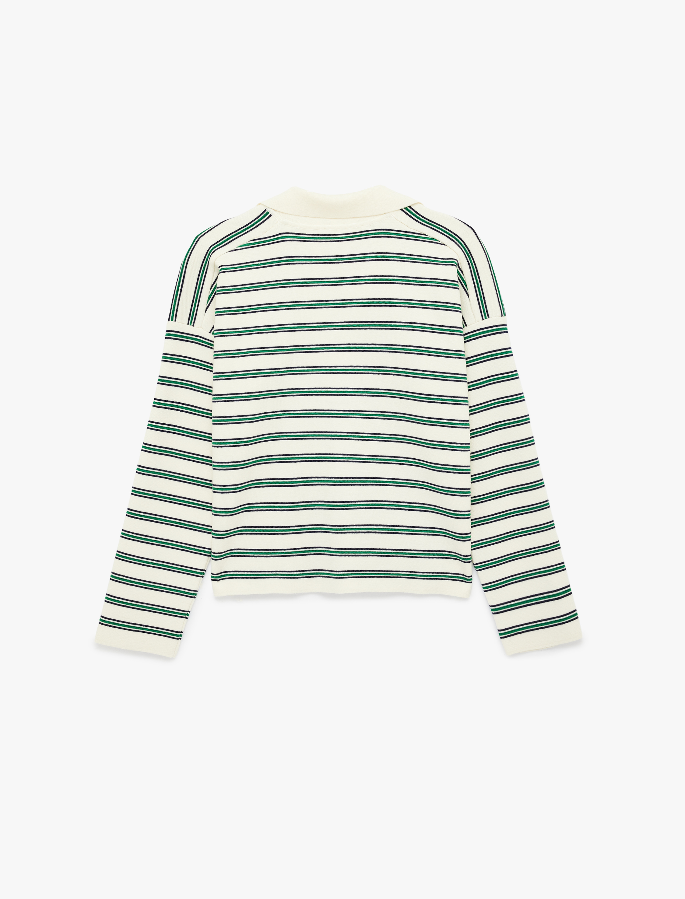   Uzun Kollu Polo Yaka Çizgili Oversize Triko Kazak