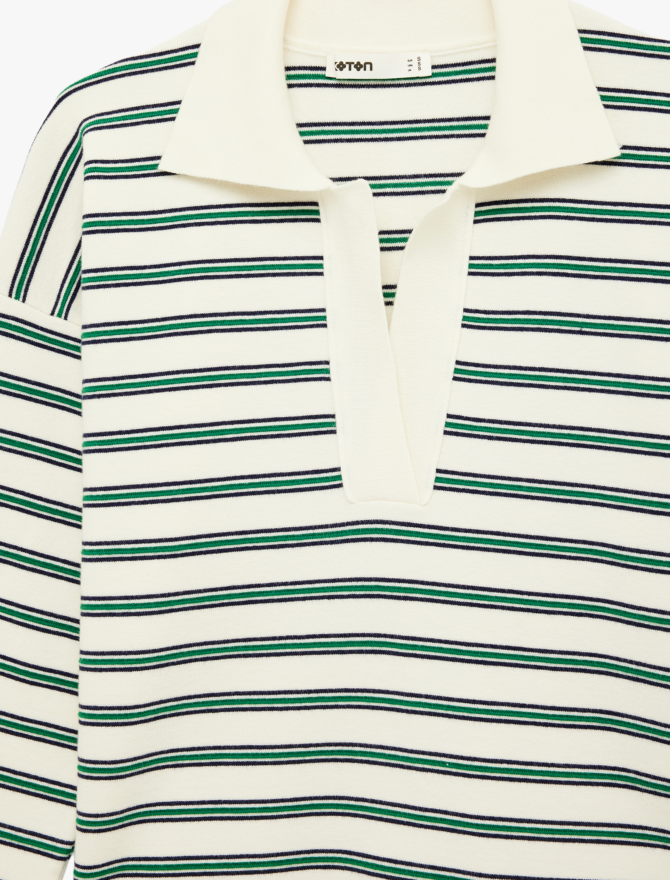   Uzun Kollu Polo Yaka Çizgili Oversize Triko Kazak