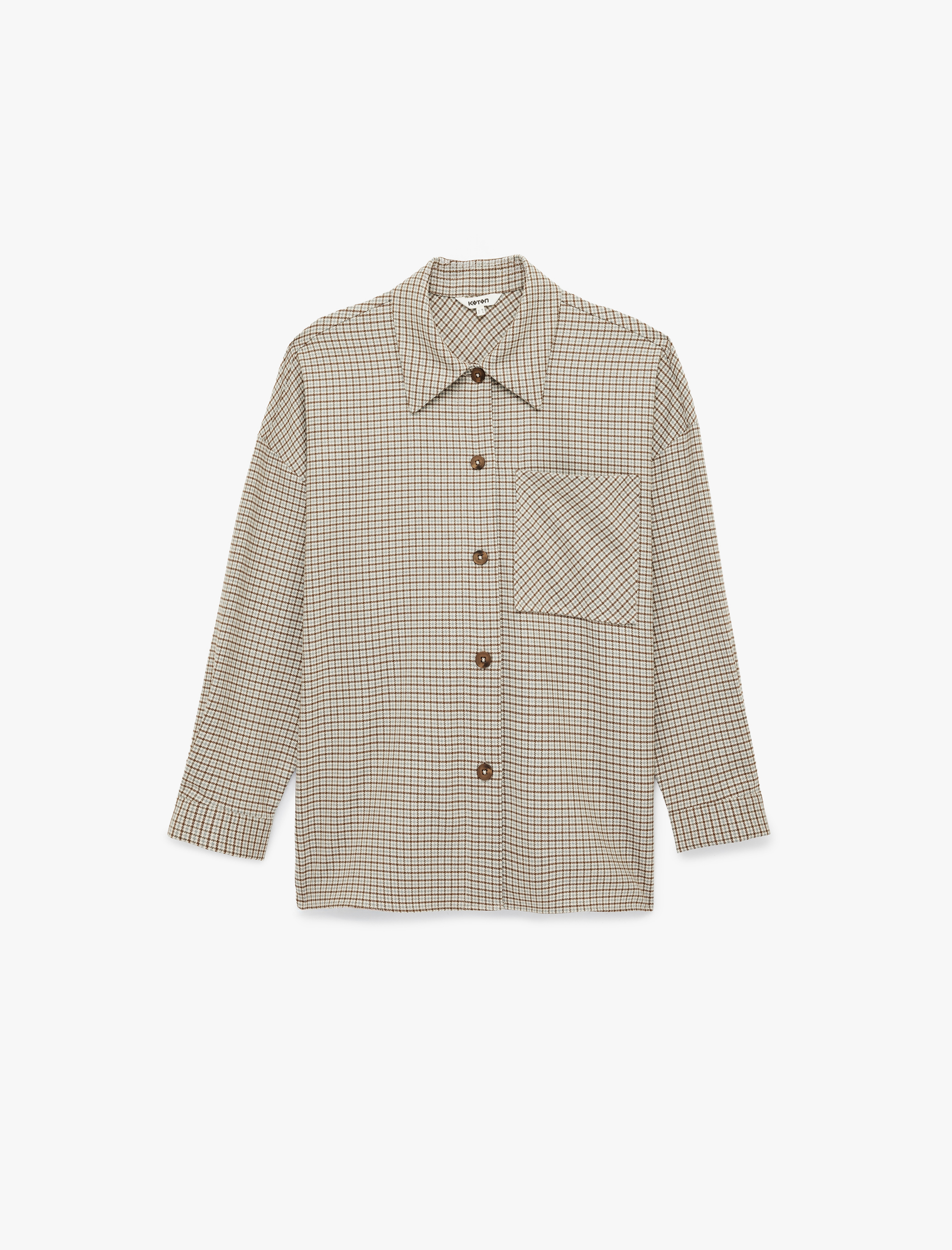   Uzun Kollu Cep Detaylı Oversize Ekose Gömlek Ceket