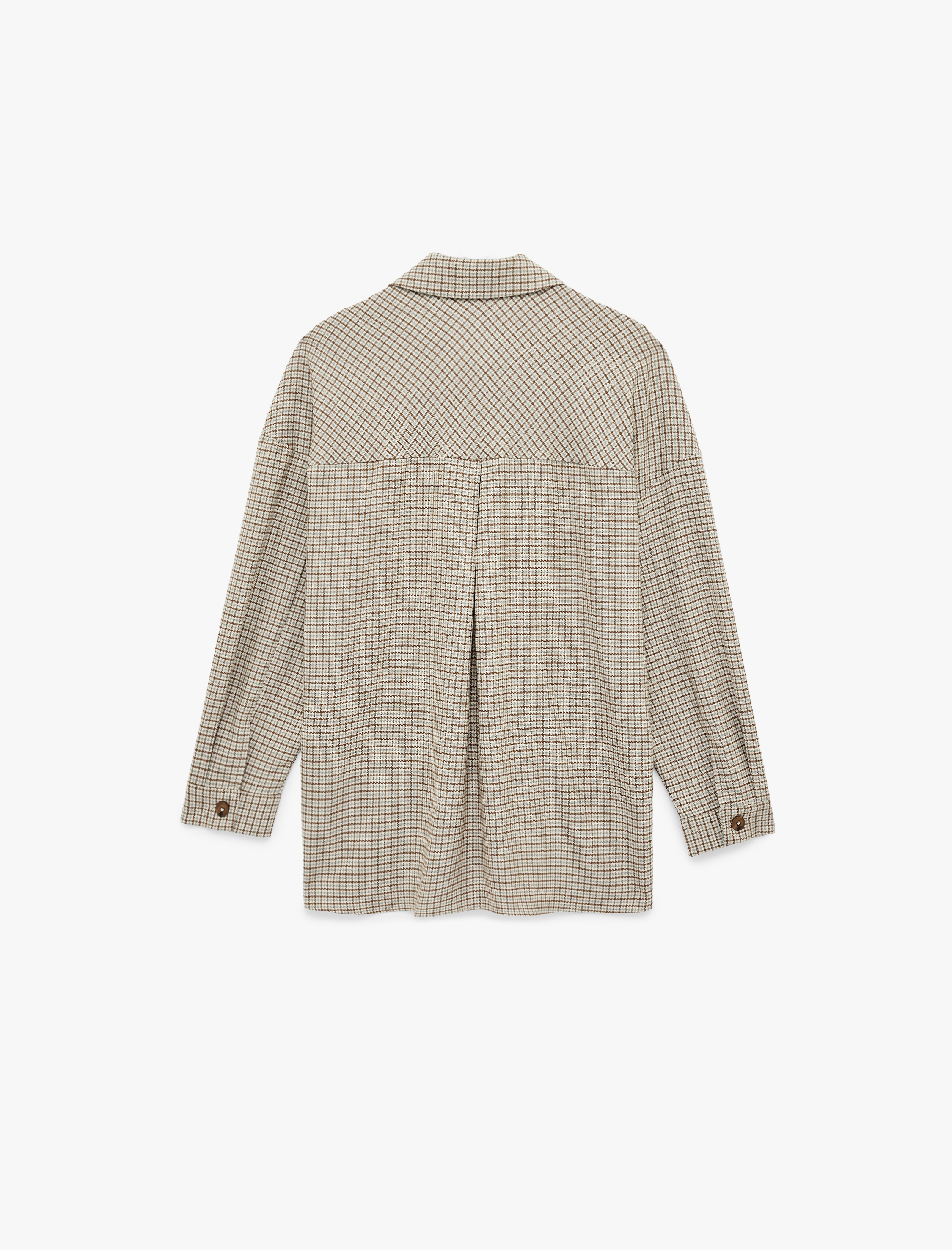   Uzun Kollu Cep Detaylı Oversize Ekose Gömlek Ceket