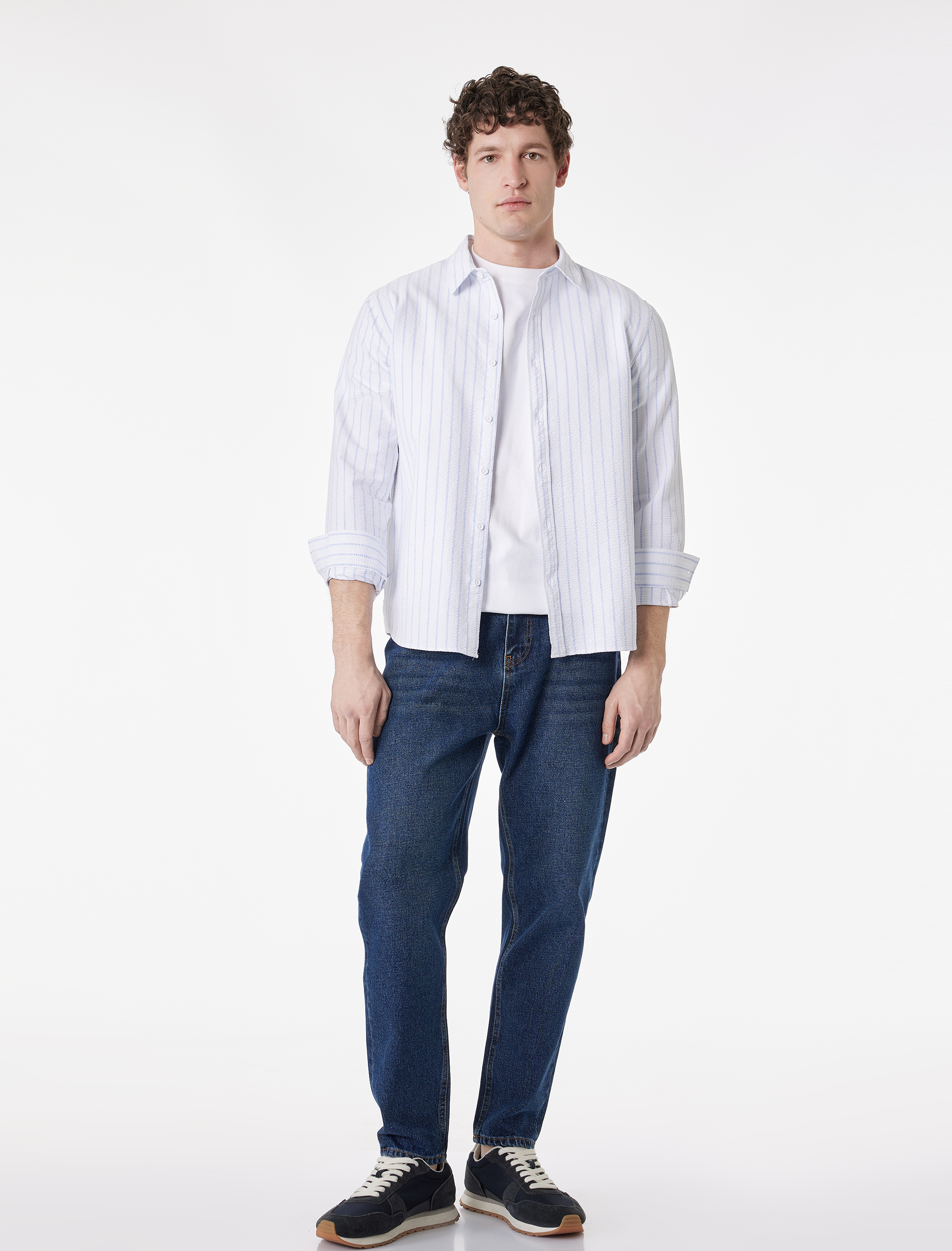   Regular Fit Düğmeli Gömlek Yaka Pamuklu Uzun Kollu Gömlek