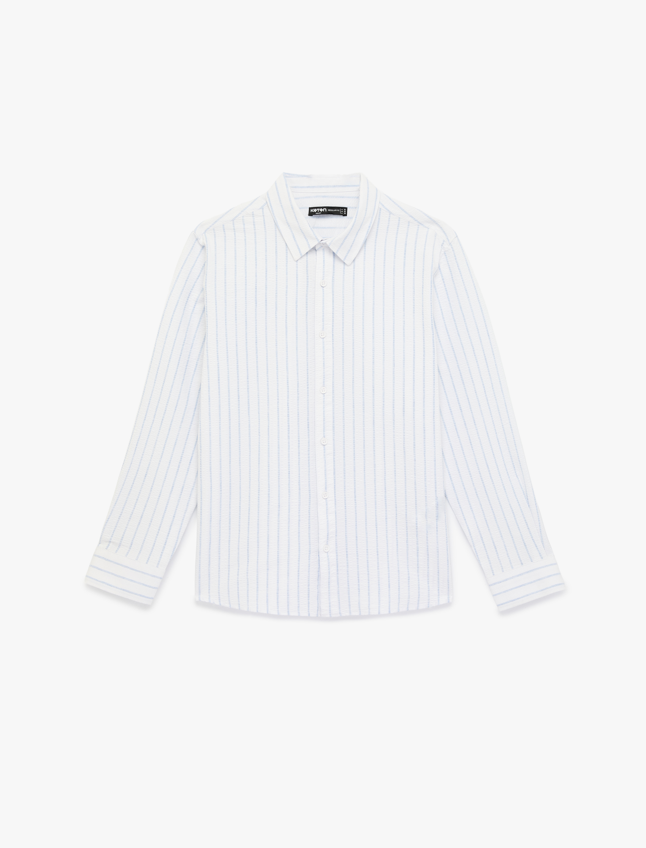   Regular Fit Düğmeli Gömlek Yaka Pamuklu Uzun Kollu Gömlek