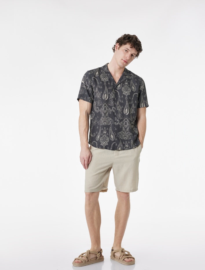  Regular Fit Cepli Bermuda Beli Bağcıklı Şort