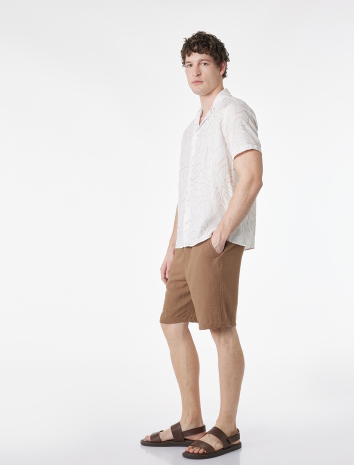  Regular Fit Cepli Bermuda Beli Bağcıklı Şort