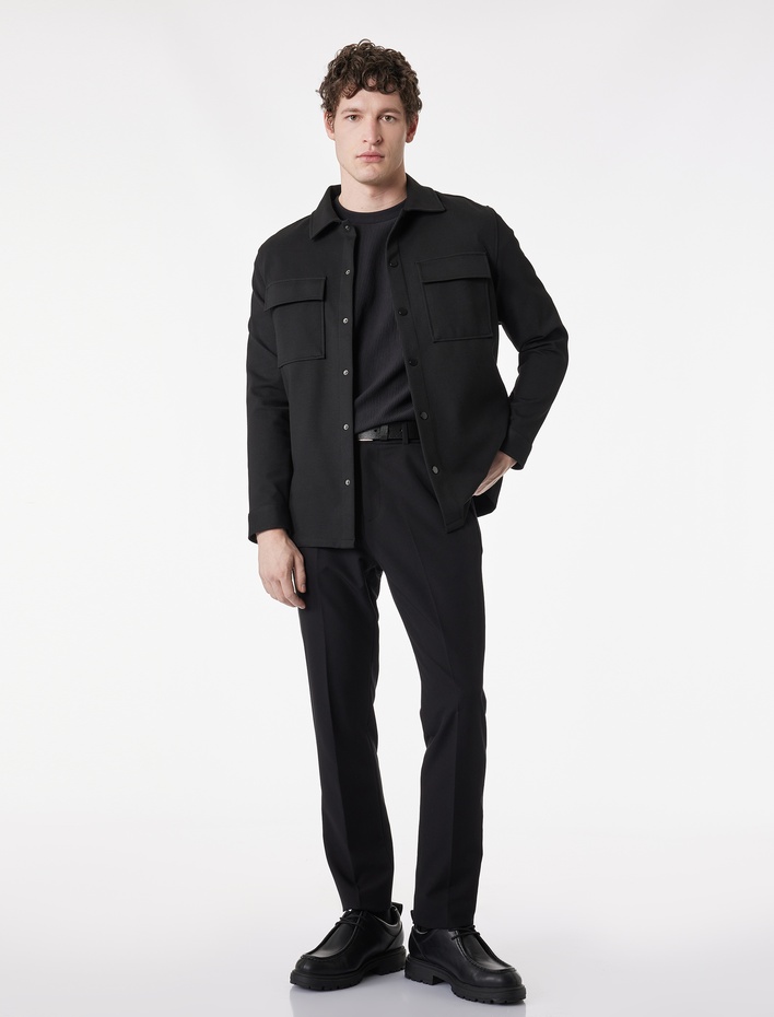  Regular Fit Çıtçıt Düğmeli Kapaklı Cepli Klasik Yaka Uzun Kollu Gömlek