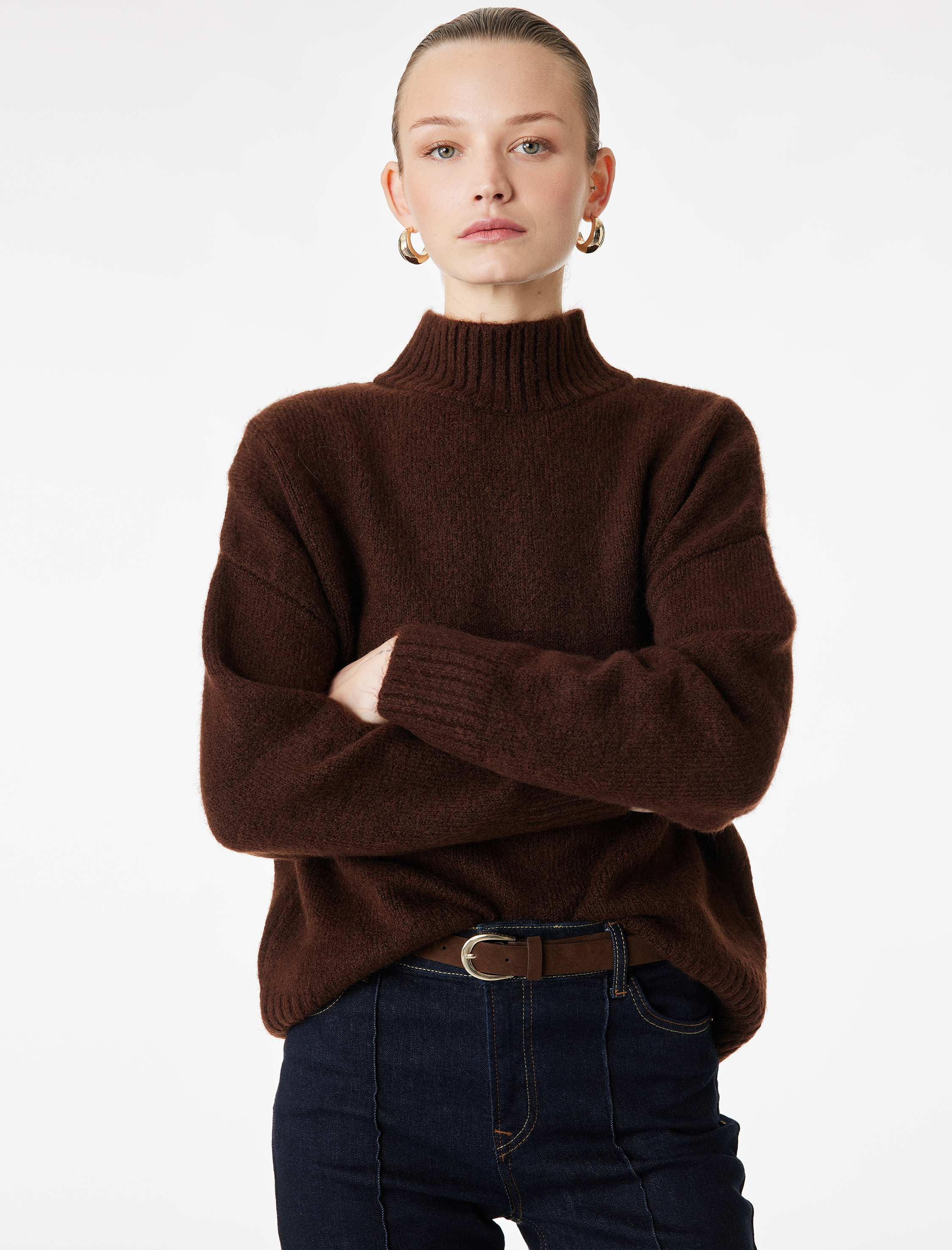   Dik Yaka Uzun Kollu Oversize Triko Kazak