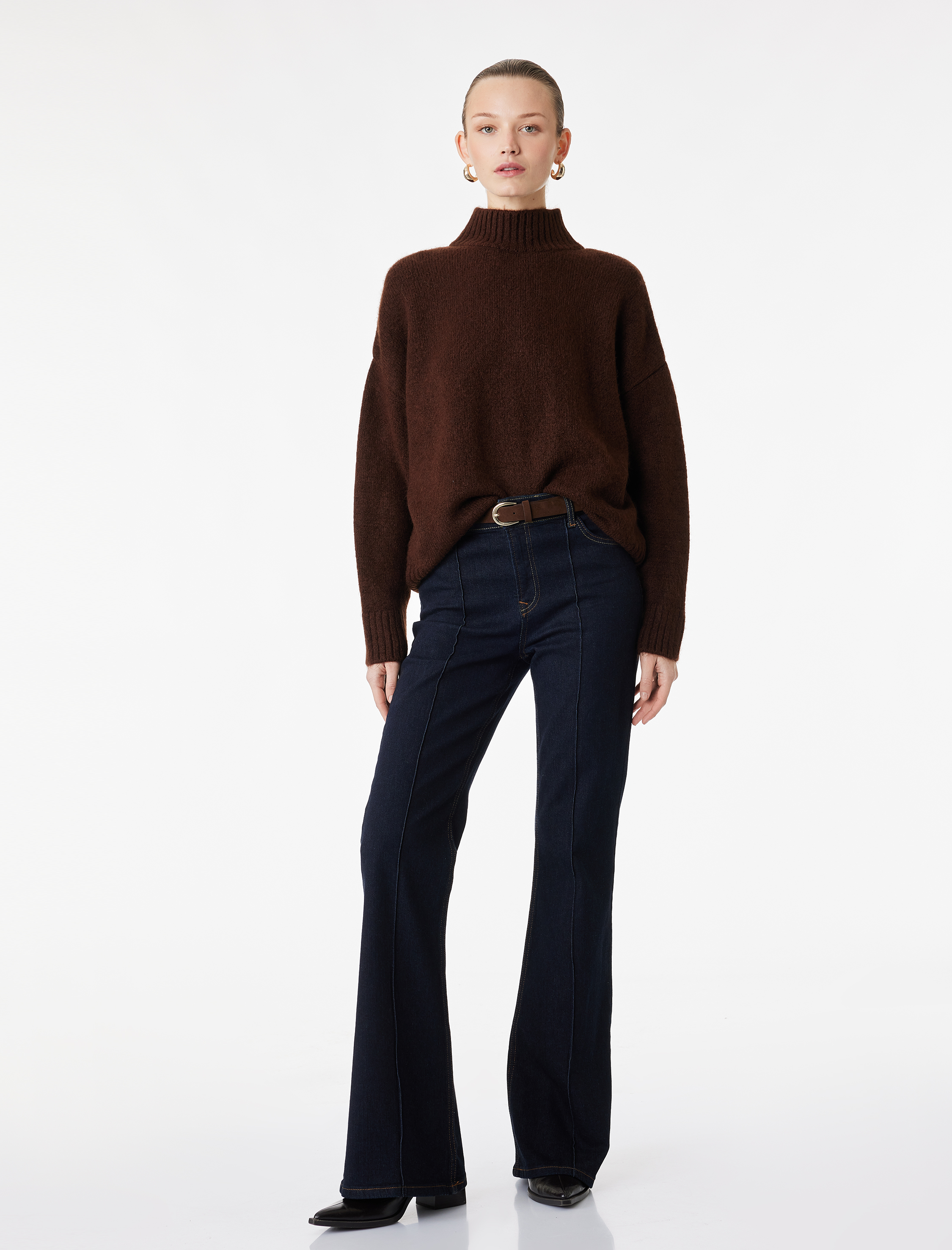   Dik Yaka Uzun Kollu Oversize Triko Kazak