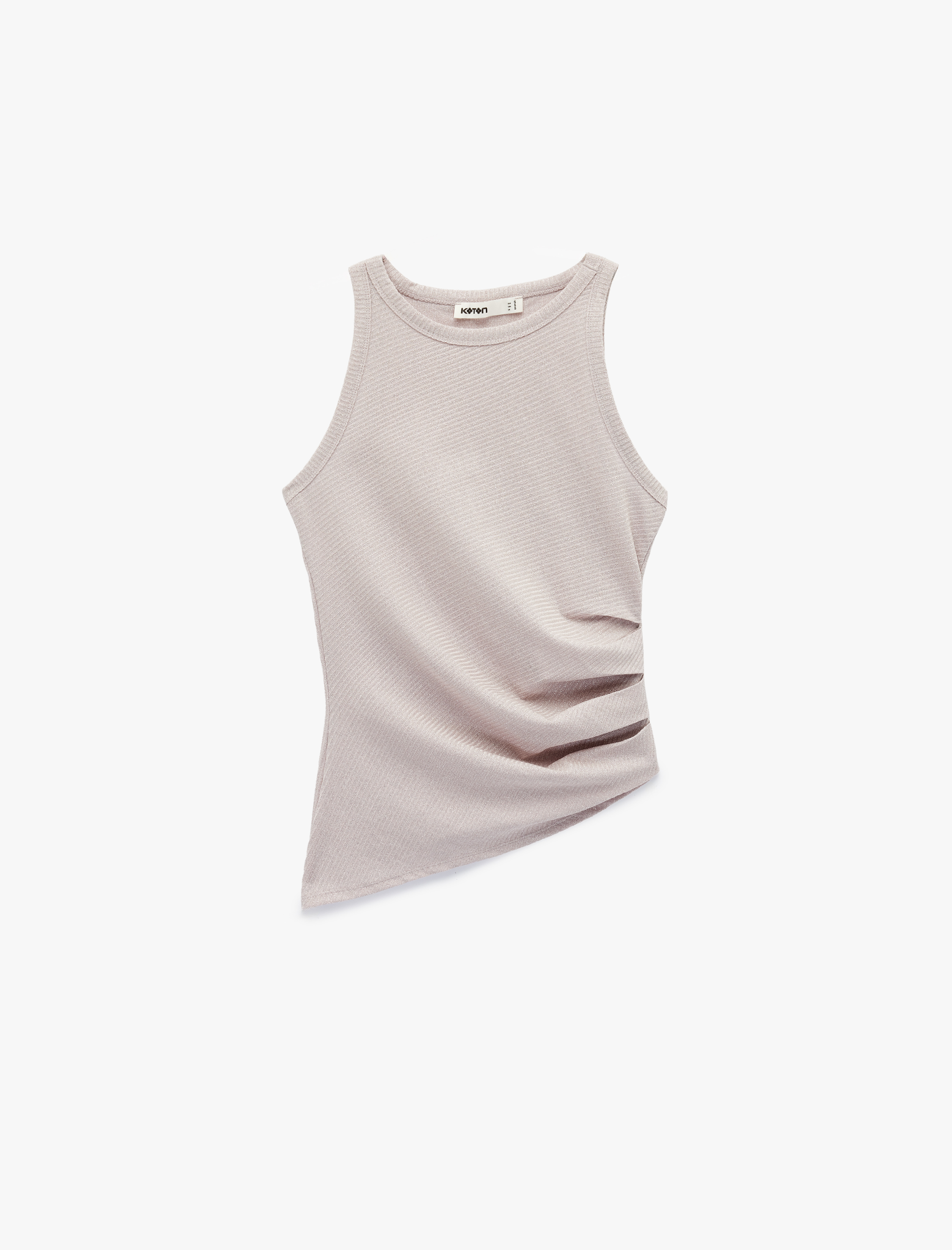   Slim Fit Asimetrik Kesim Drapeli Metalik İplik Detaylı Simli Fitilli Bluz