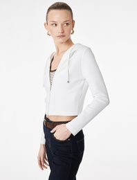 Uzun Kollu Fermuarlı Kapüşonlu Hırka