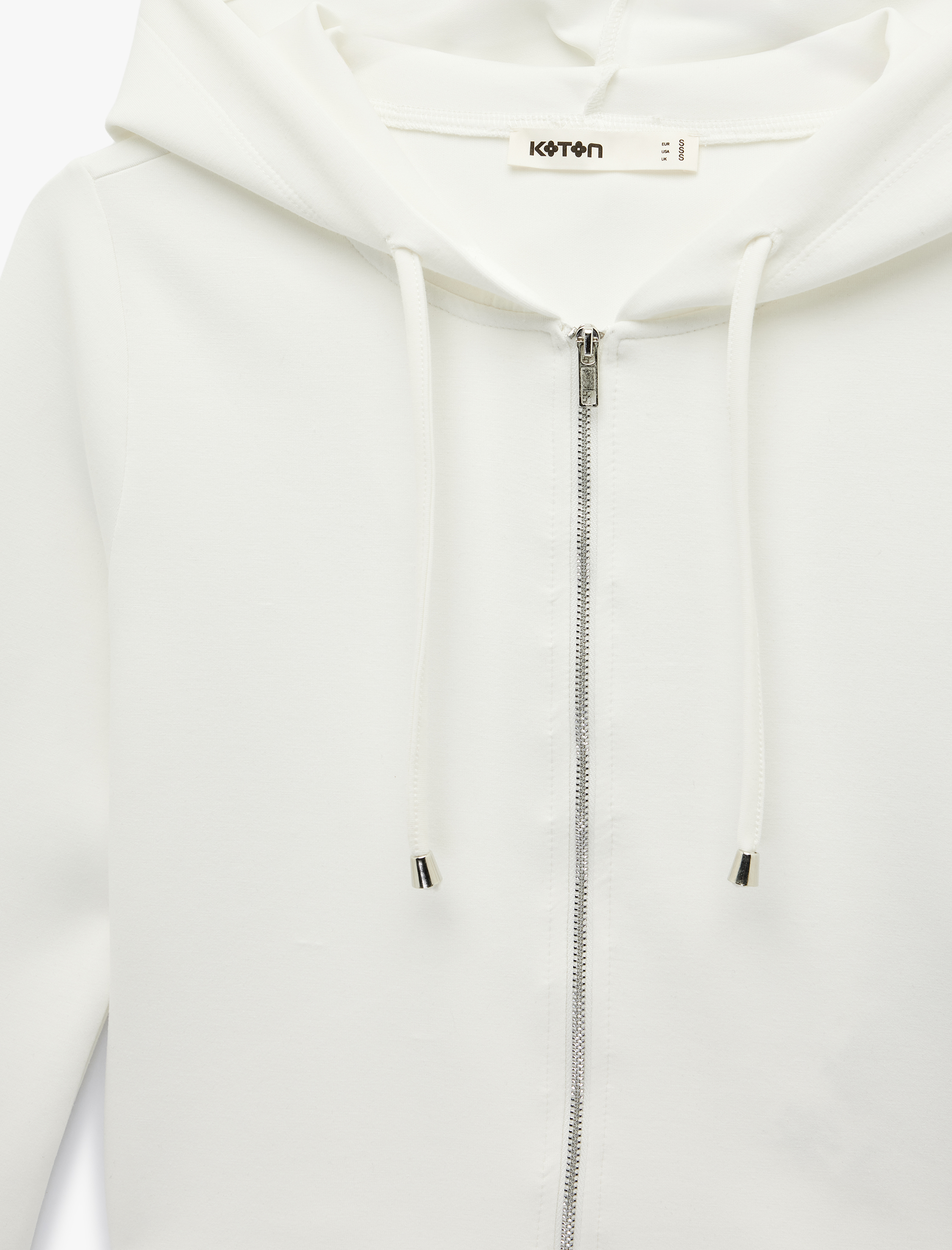   Uzun Kollu Fermuarlı Kapüşonlu Hırka