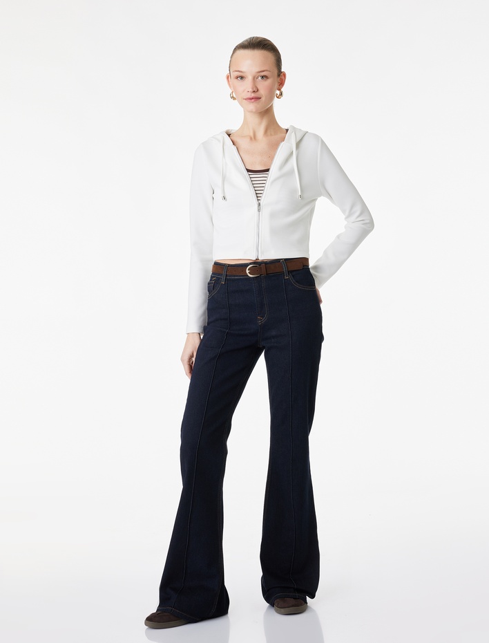  Uzun Kollu Fermuarlı Kapüşonlu Hırka