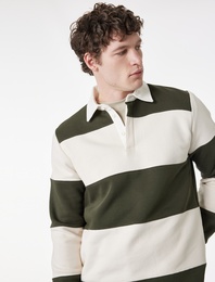 Uzun Kollu Renk Bloklu Polo Yaka Sweatshirt