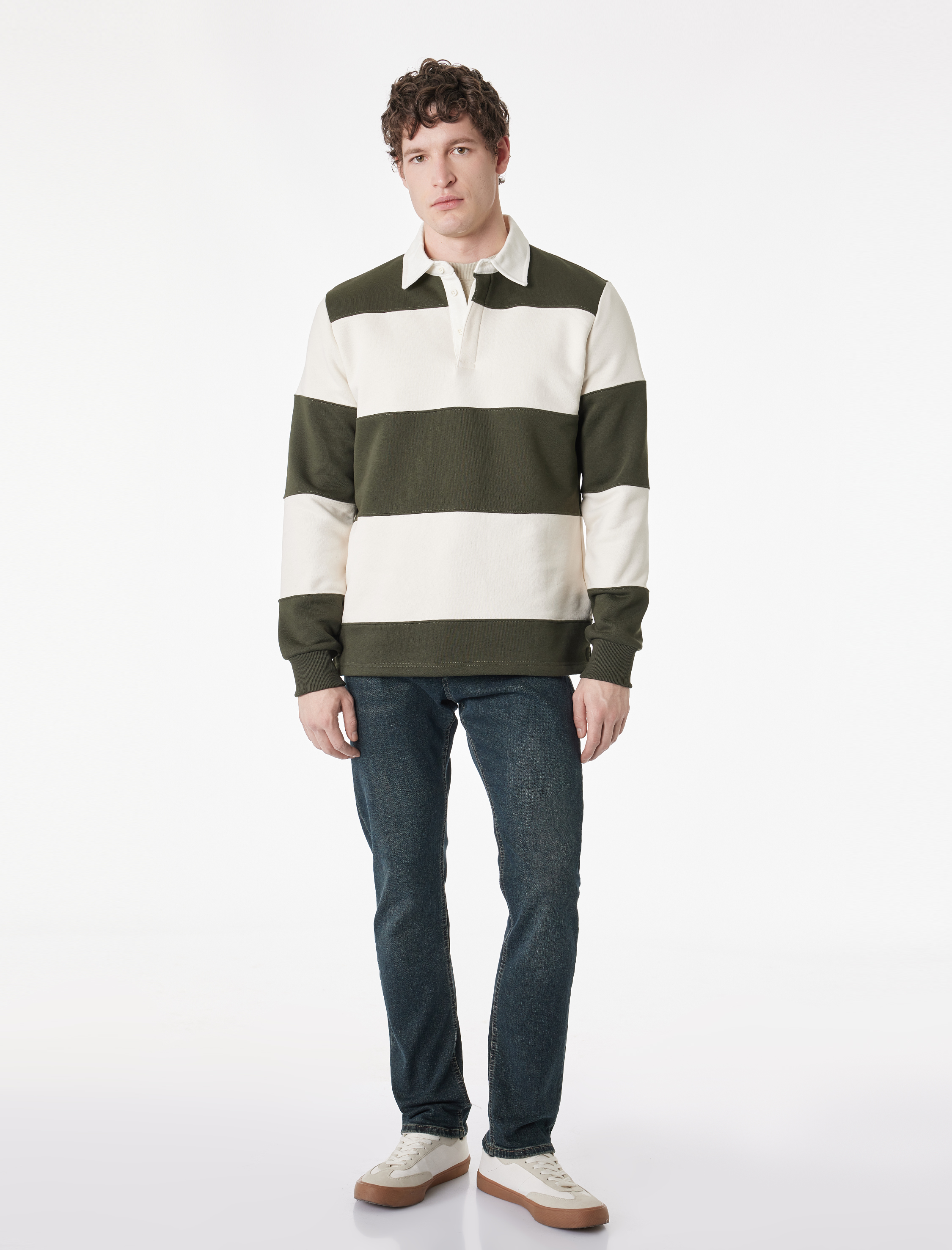   Uzun Kollu Renk Bloklu Polo Yaka Sweatshirt