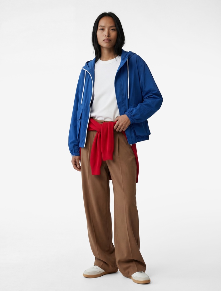  Uzun Kollu Cepli Fermuarlı Kapüşonlu Oversize Yağmurluk