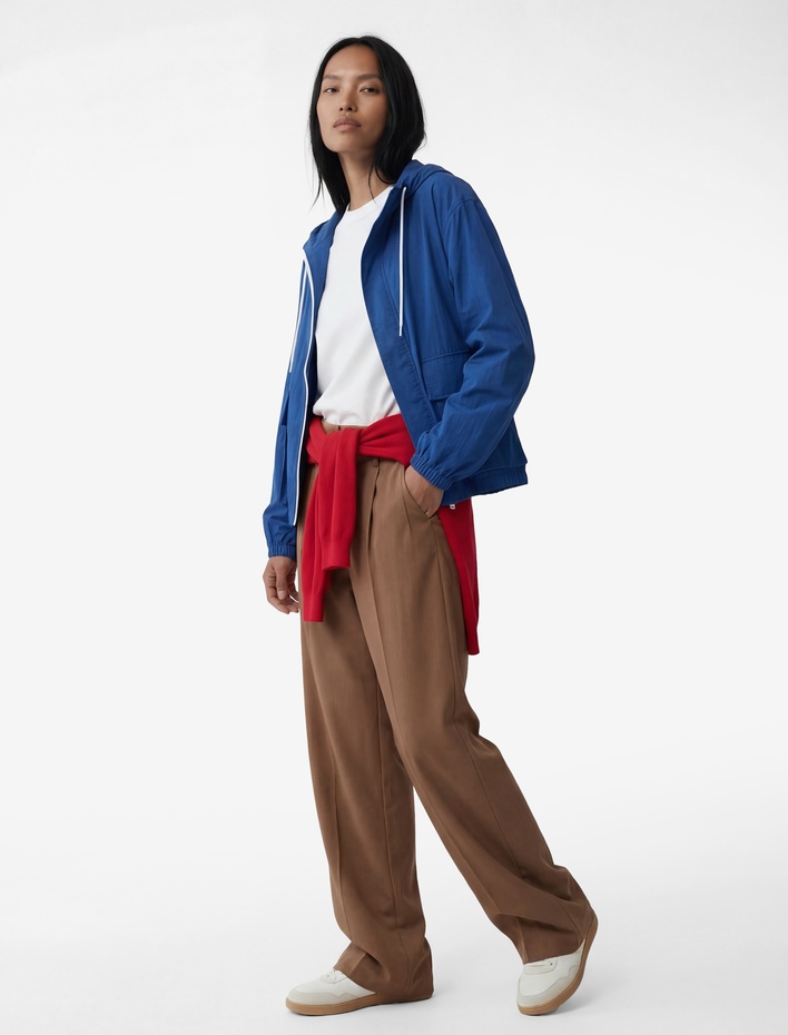  Uzun Kollu Cepli Fermuarlı Kapüşonlu Oversize Yağmurluk