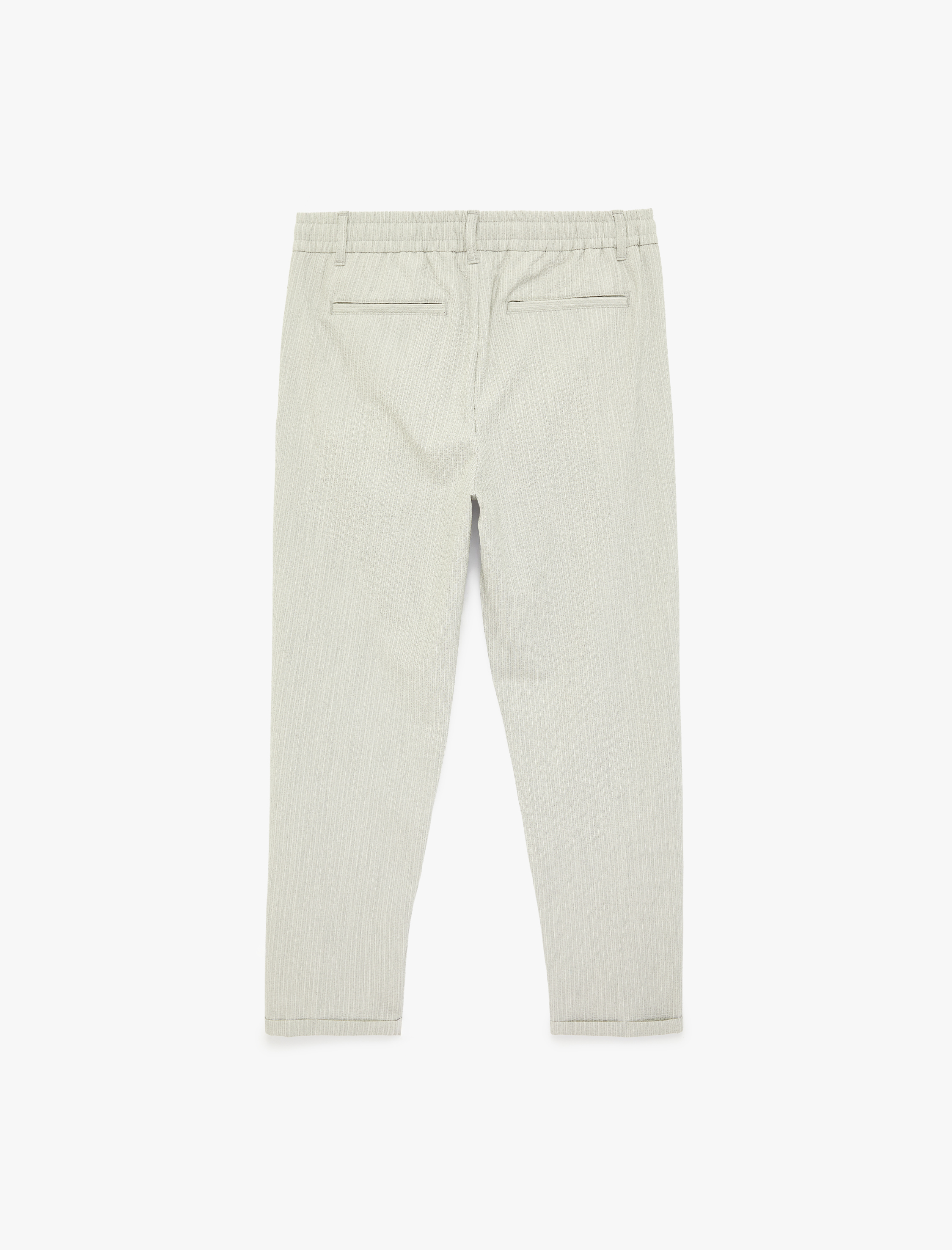   Duble Paça Cepli Beli Lastikli Düğmeli Pantolon