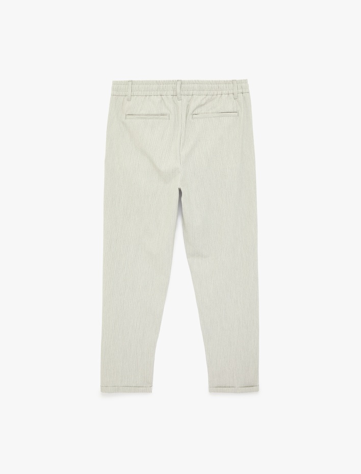  Duble Paça Cepli Beli Lastikli Düğmeli Pantolon