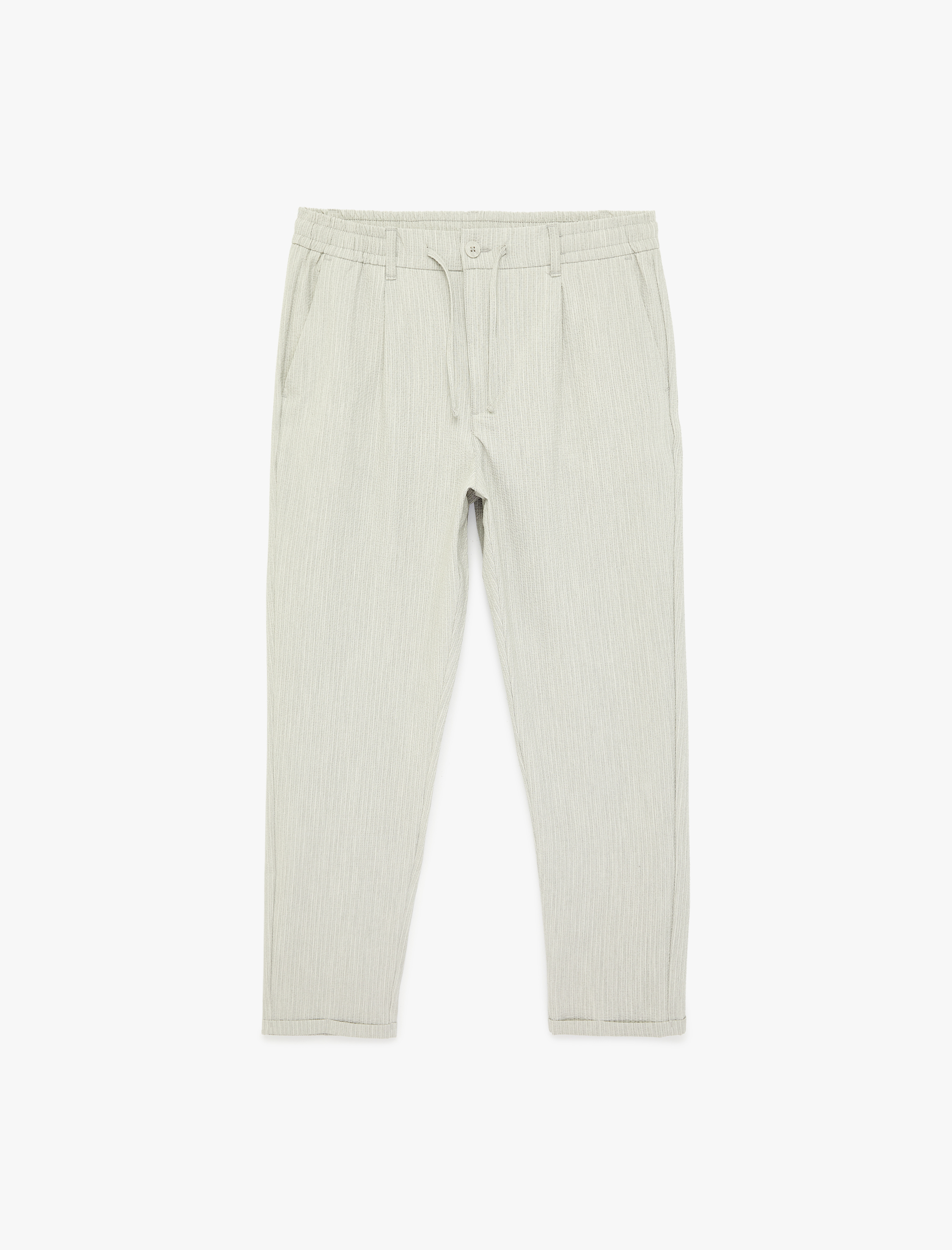   Duble Paça Cepli Beli Lastikli Düğmeli Pantolon