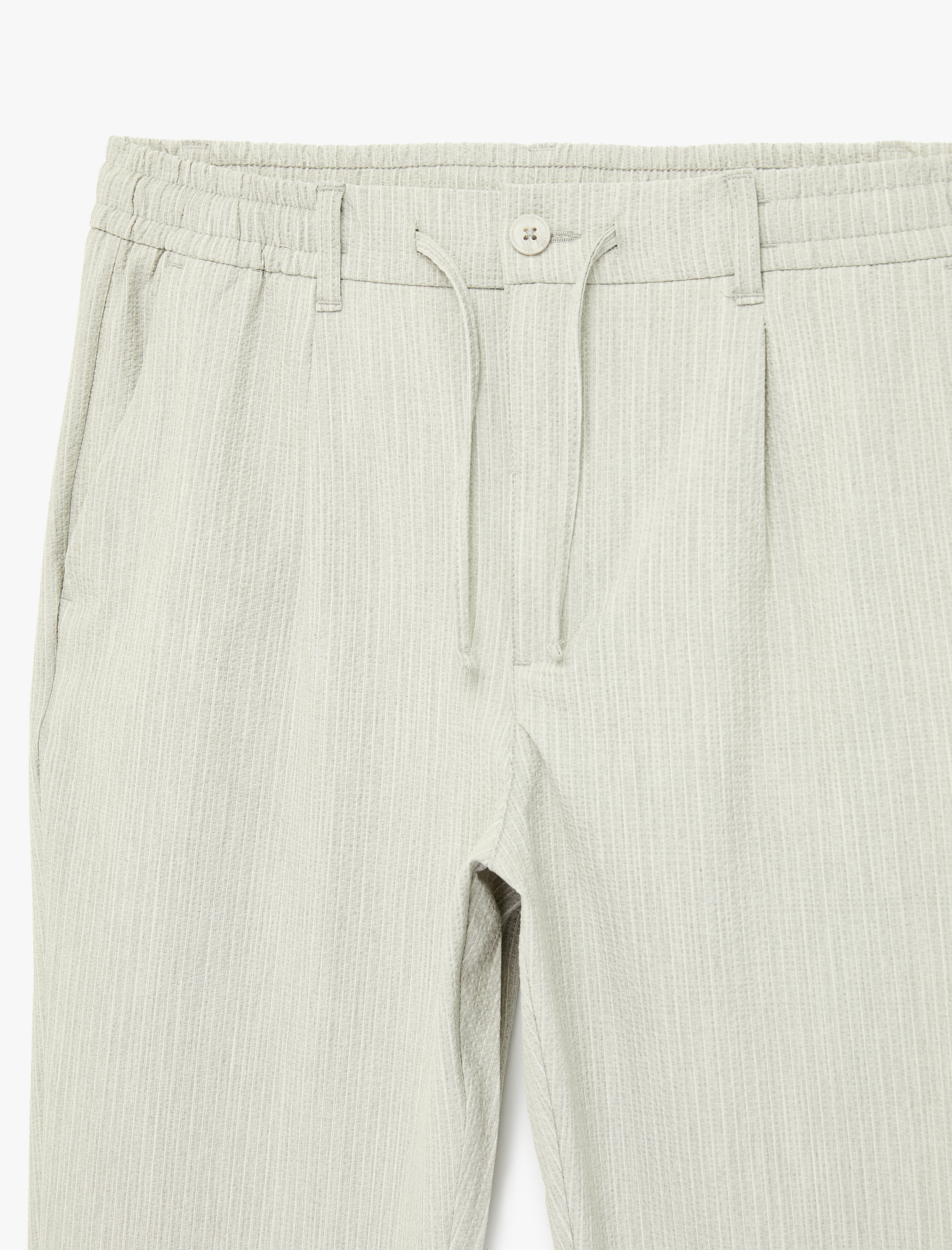   Duble Paça Cepli Beli Lastikli Düğmeli Pantolon