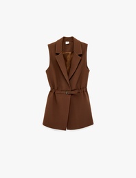 Regular Fit Kolsuz Kemerli Kruvaze Yaka Yelek