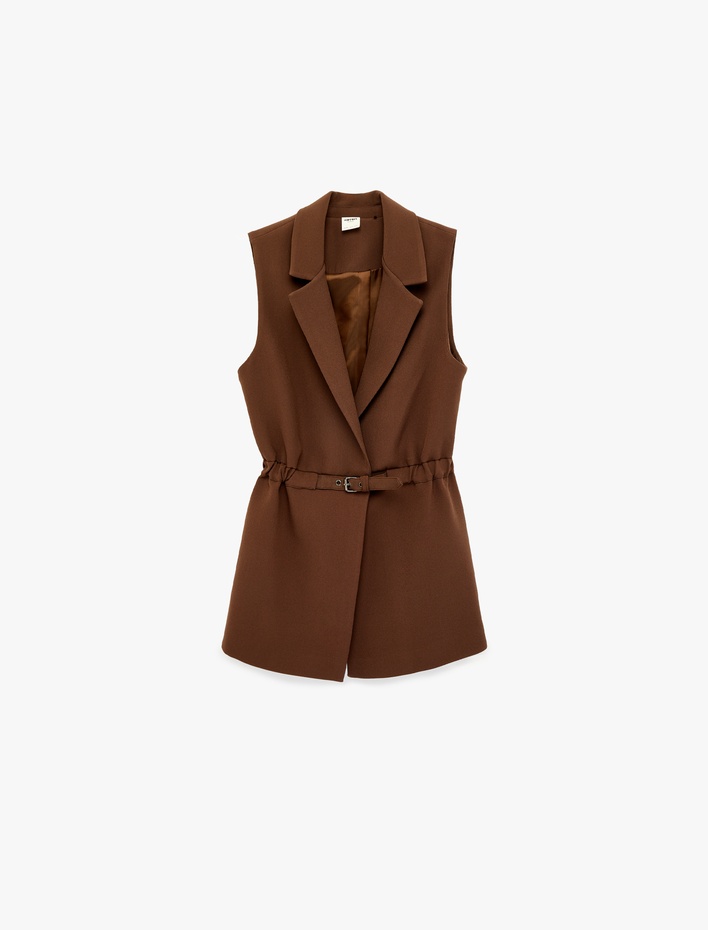  Regular Fit Kolsuz Kemerli Kruvaze Yaka Yelek