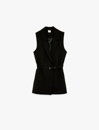 Regular Fit Kolsuz Kemerli Kruvaze Yaka Yelek