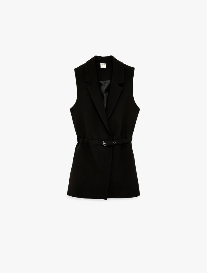  Regular Fit Kolsuz Kemerli Kruvaze Yaka Yelek