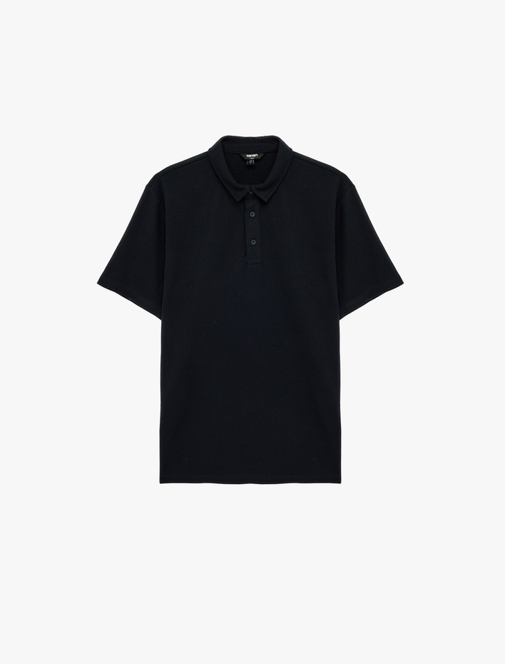  Regular Fit Waffle Dokulu Düğmeli Kısa Kollu Polo Yaka Tişört