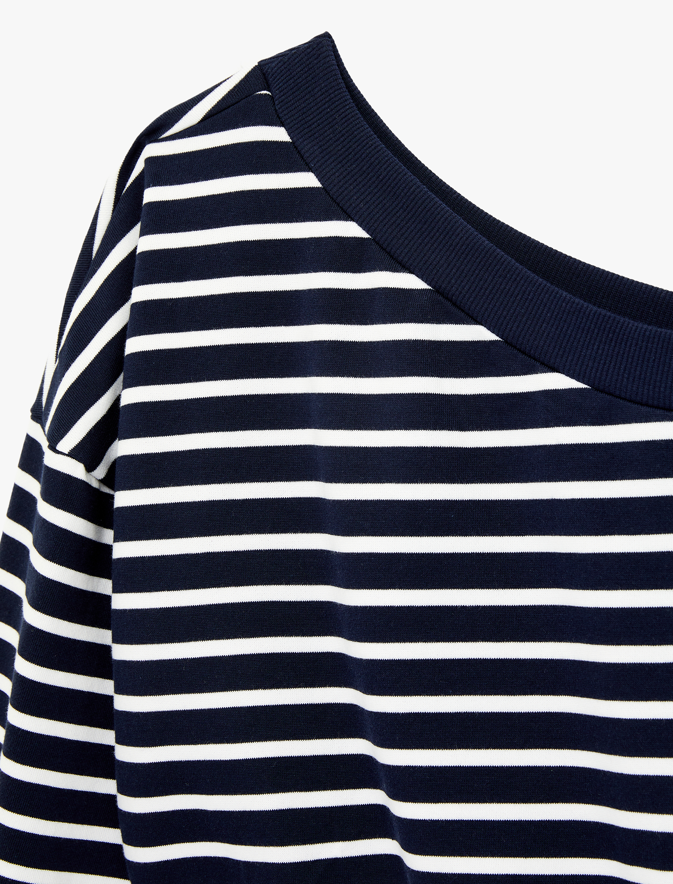   Rahat Kalıp Uzun Kollu Kayık Yaka Çizgili Sweatshirt