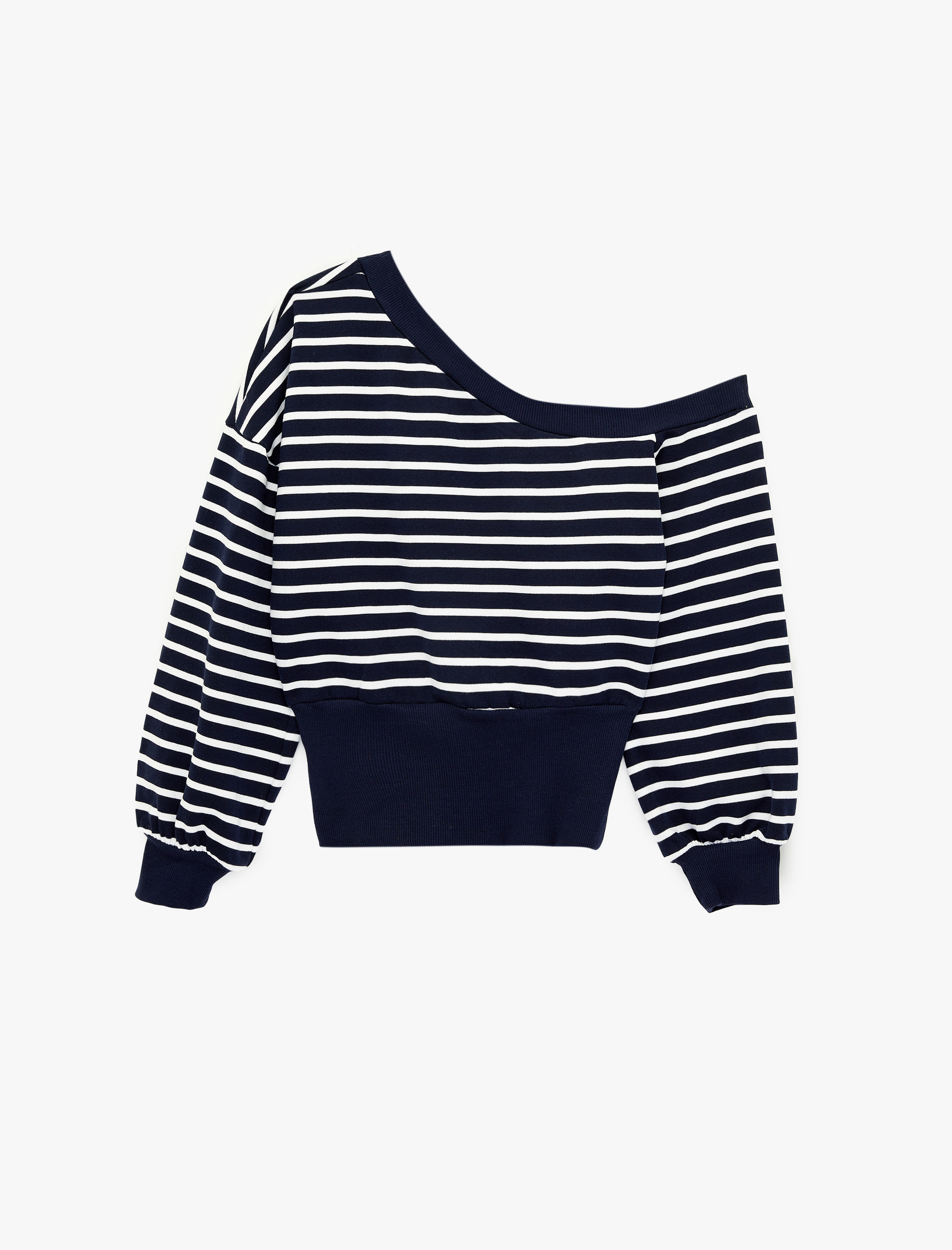   Rahat Kalıp Uzun Kollu Kayık Yaka Çizgili Sweatshirt