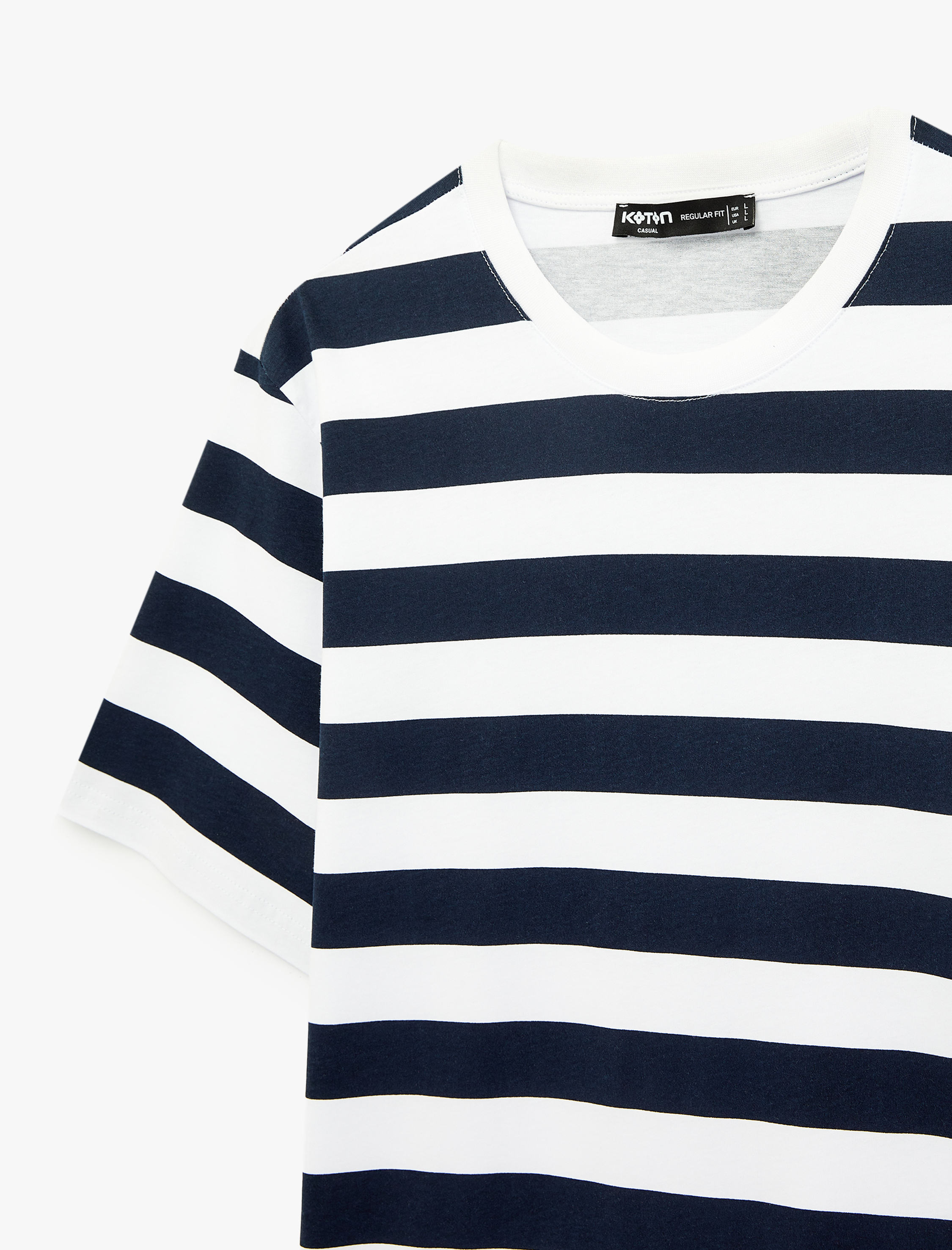   Regular Fit Kısa Kollu Bisiklet Yaka Pamuklu Çizgili Tişört