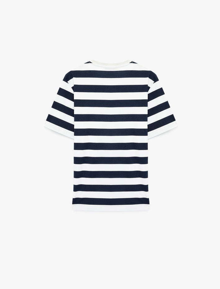  Regular Fit Kısa Kollu Bisiklet Yaka Pamuklu Çizgili Tişört