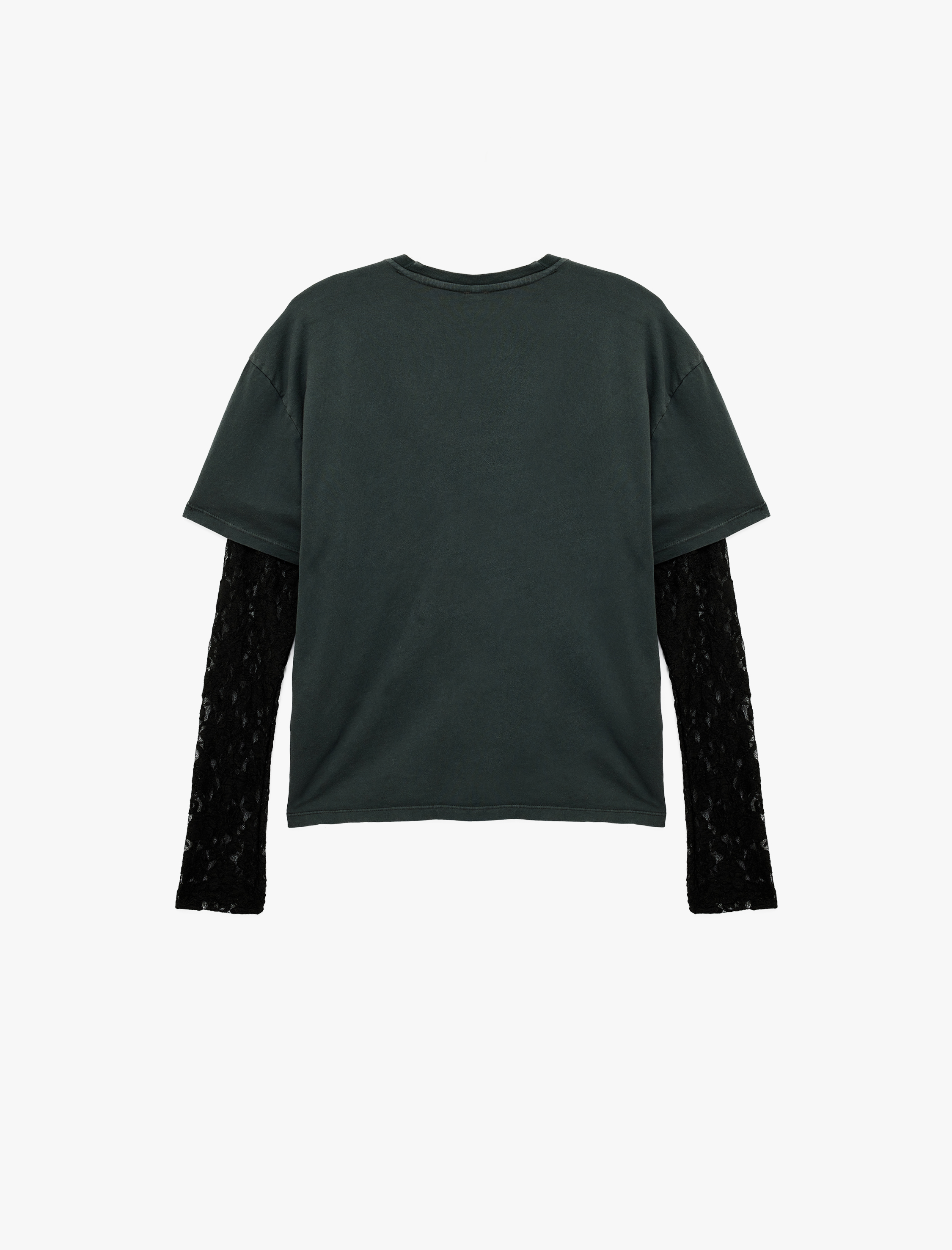   Pamuklu Dantel Detaylı Uzun Kollu Bisiklet Yaka Zımba Detaylı Tişört