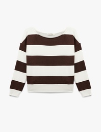 Slim Fit Uzun Kollu Bisiklet Yaka Modal Karışımlı Çizgili Tişört