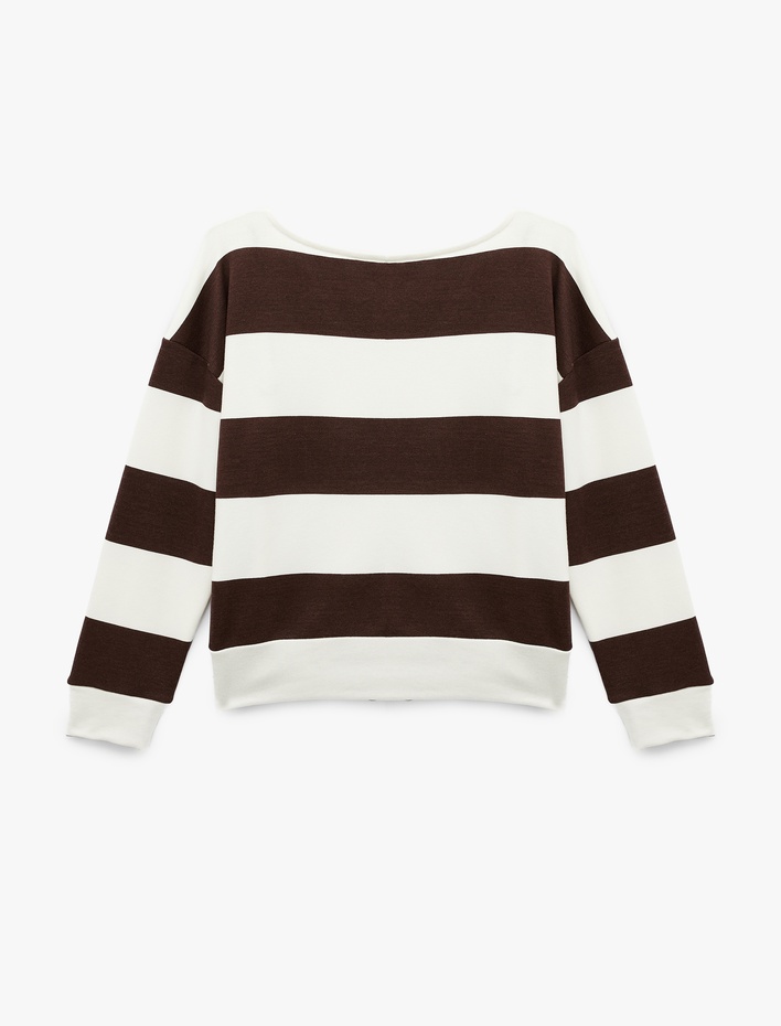  Slim Fit Uzun Kollu Bisiklet Yaka Modal Karışımlı Çizgili Tişört