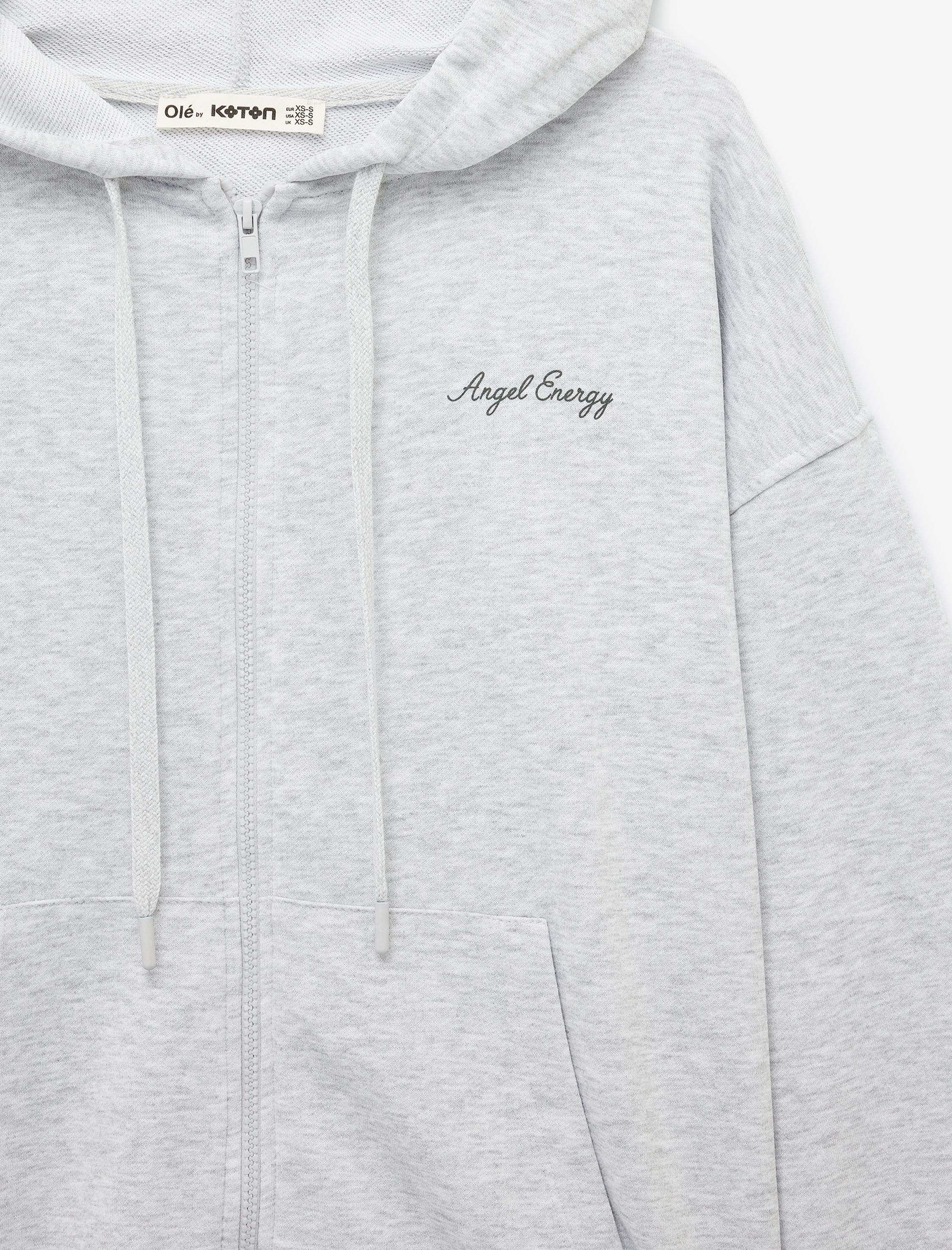   Üç İplik Uzun Kollu Fermuarlı Arkası Melek Kanadı Baskılı Kapüşonlu Sweatshirt