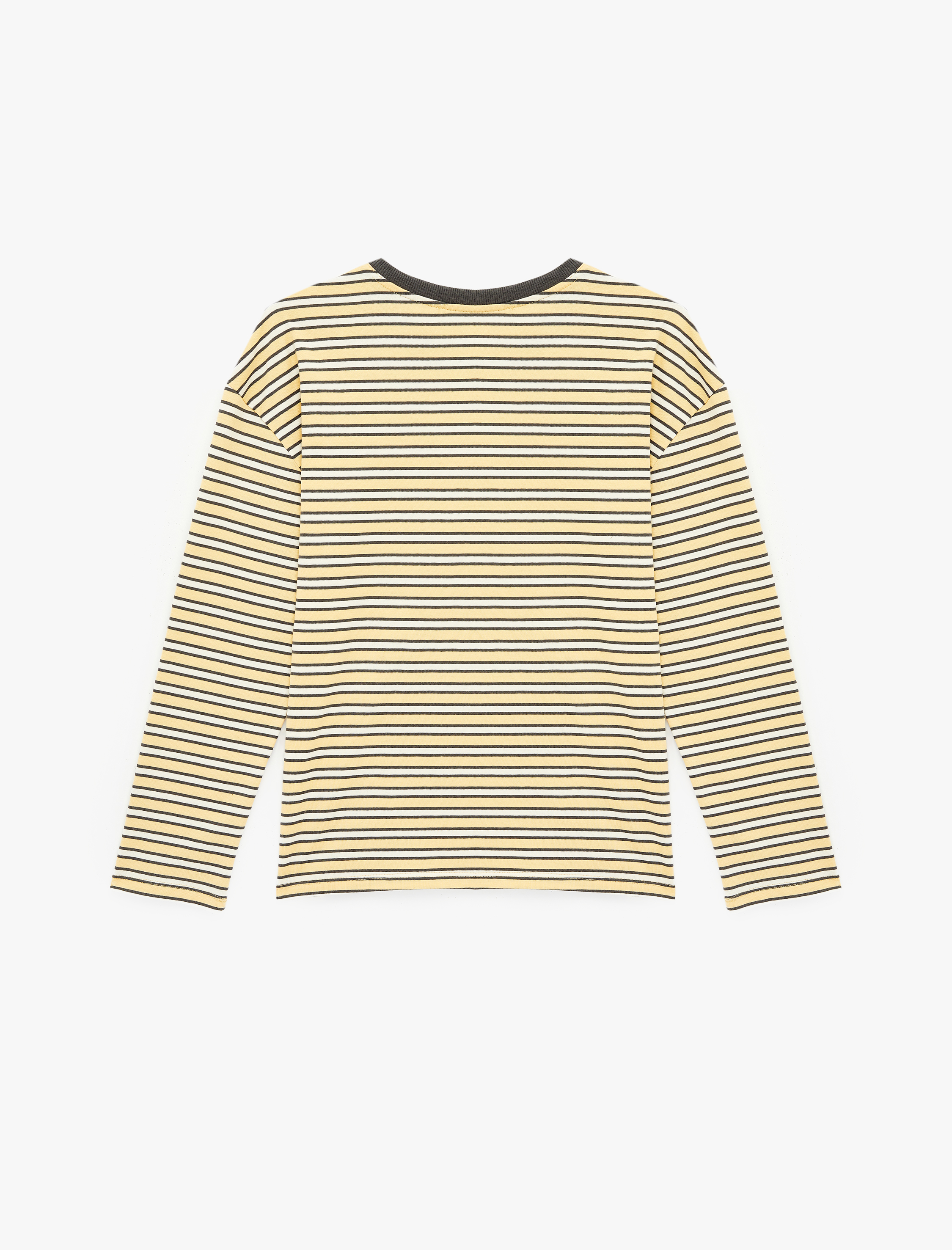   Pamuklu Rahat Kalıp Uzun Kollu Bisiklet Yaka Çizgili Tişört