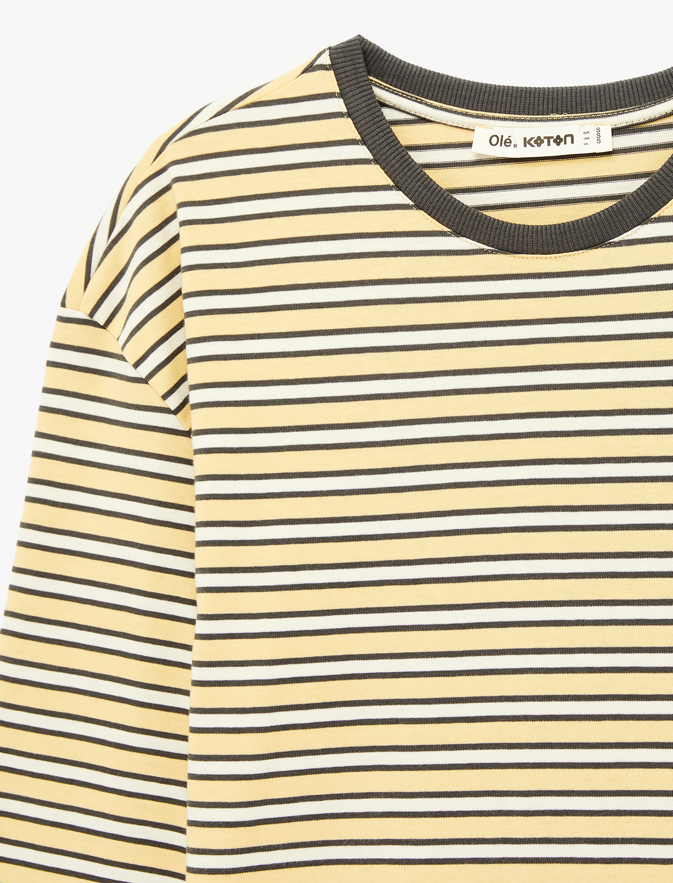   Pamuklu Rahat Kalıp Uzun Kollu Bisiklet Yaka Çizgili Tişört