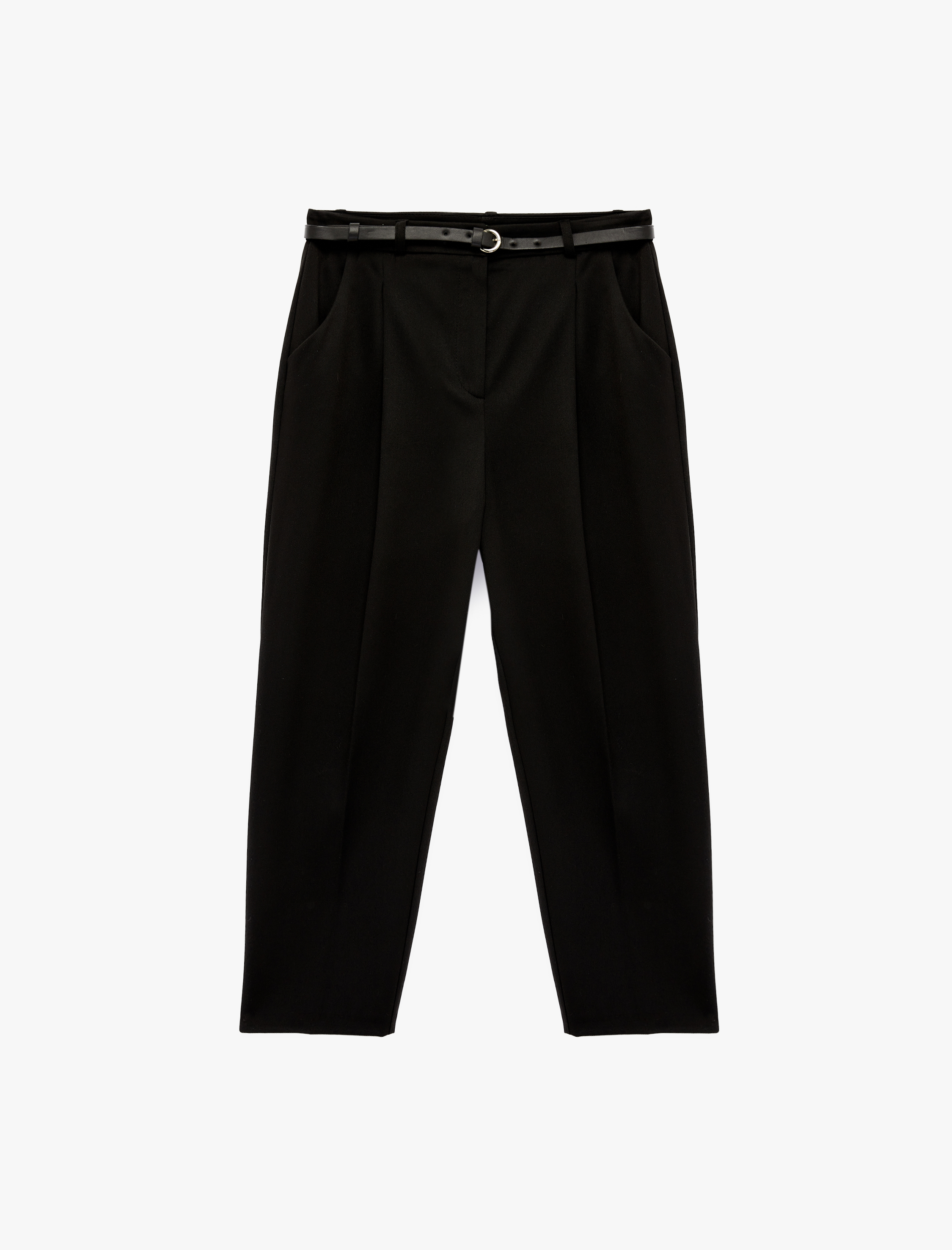   Yüksek Bel Rahat Kalıp Cepli Kemer Detaylı Cigarette Pantolon