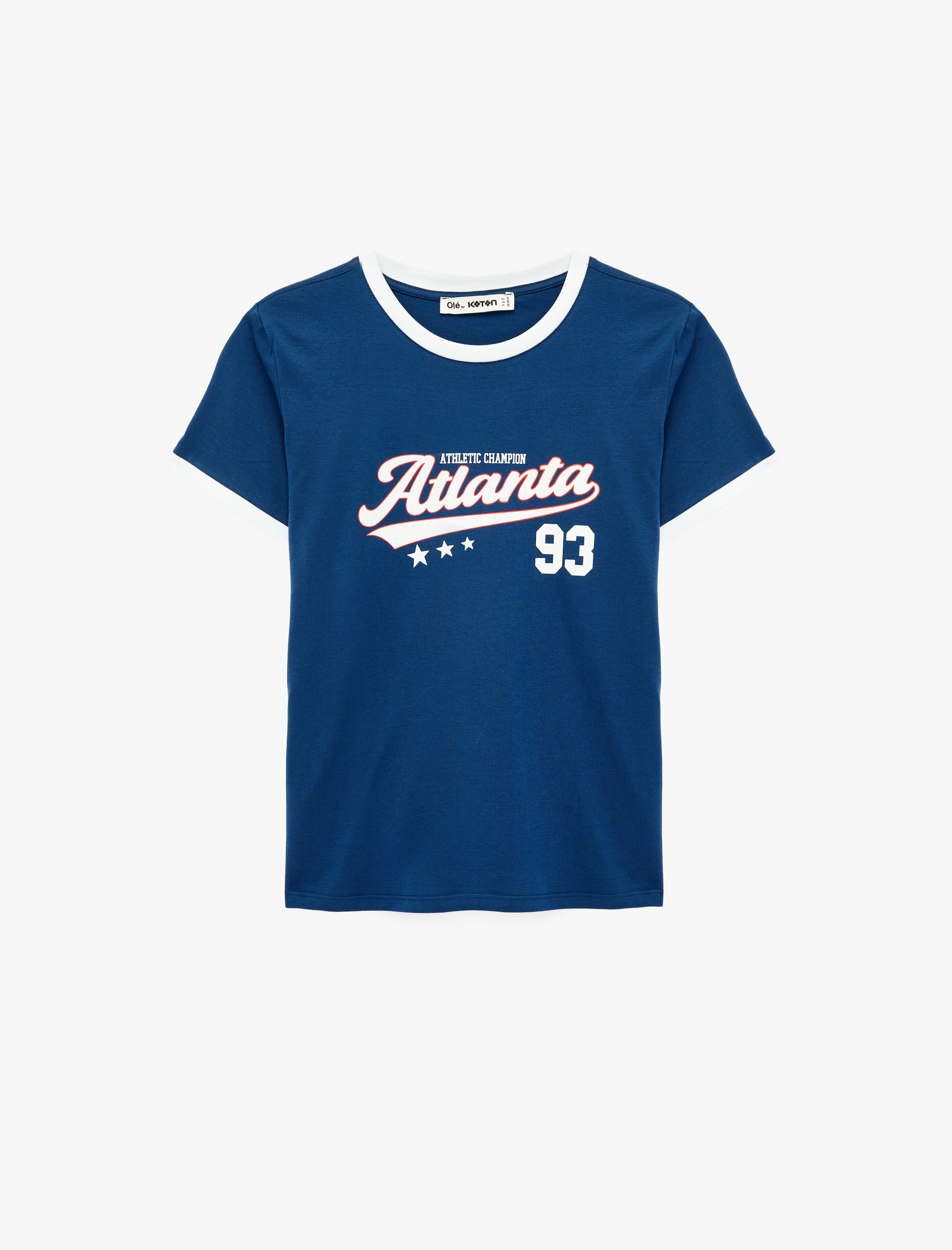   Pamuklu Kısa Kollu Bisiklet Yaka Baskılı Tişört