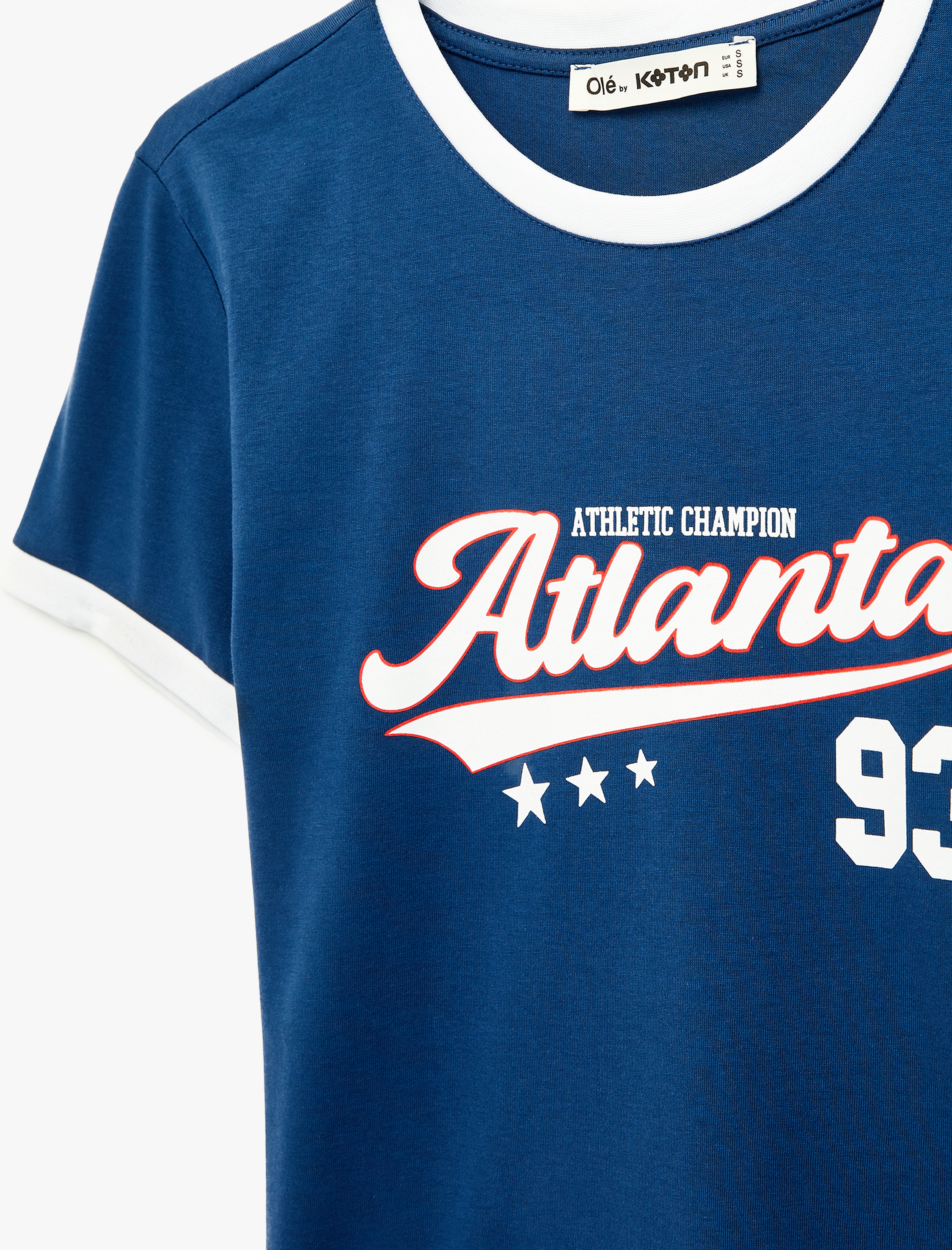   Pamuklu Kısa Kollu Bisiklet Yaka Baskılı Tişört