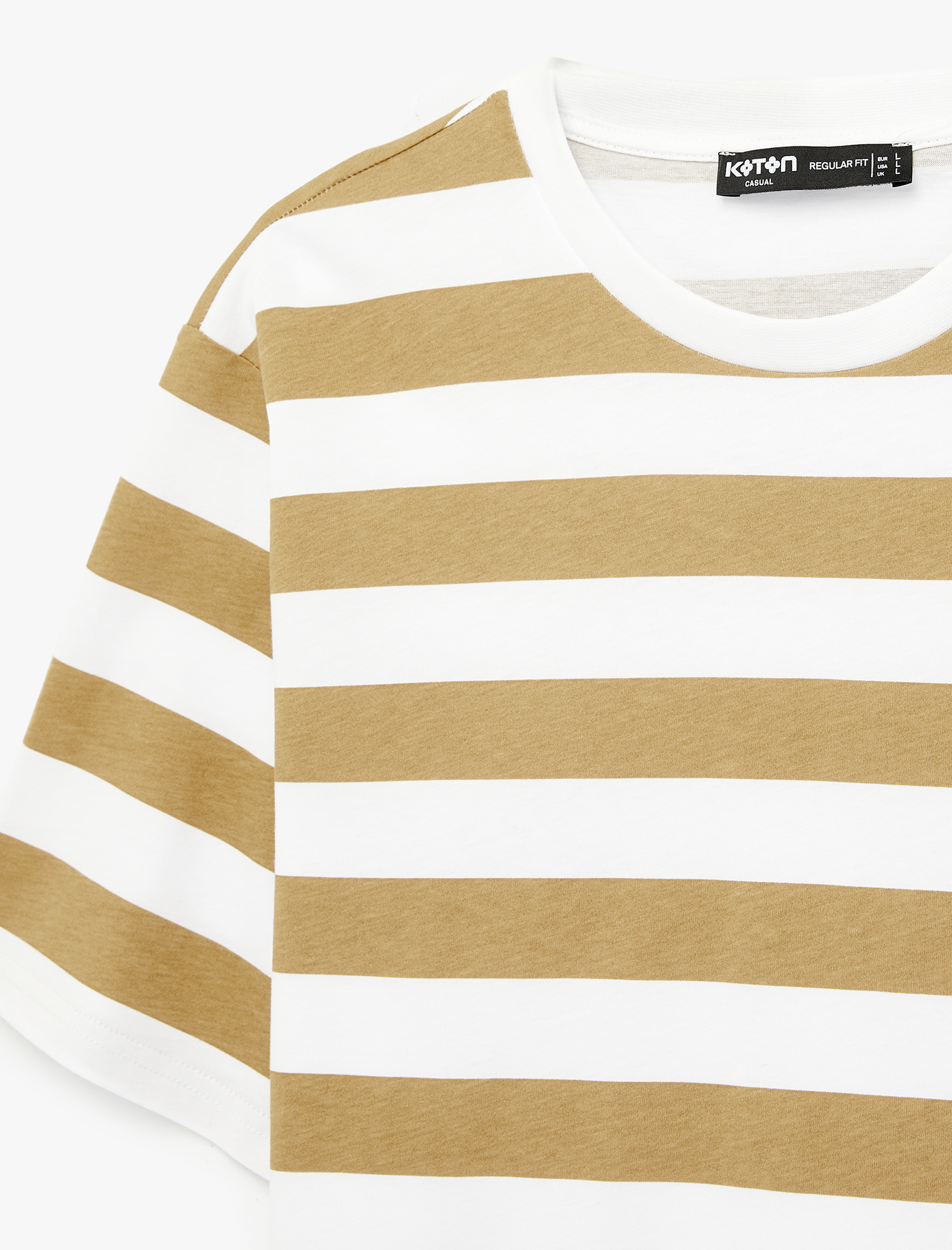   Regular Fit Viskon Karışımlı Kısa Kollu Bisiklet Yaka Çizgili Tişört